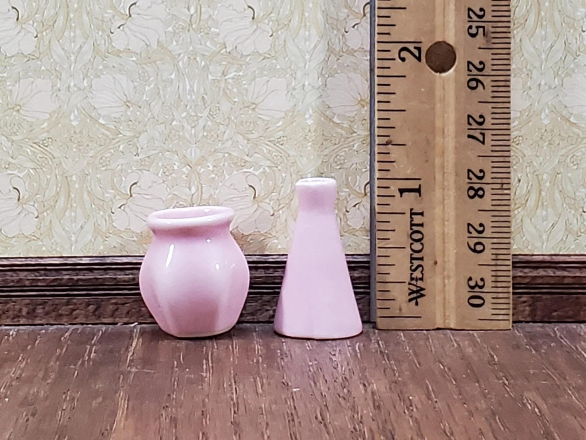 Dollhouse Pink Vases Ceramic LARGE Set of 2 Miniatures Use in 1:12 or 1/6 Scale - Image 3
