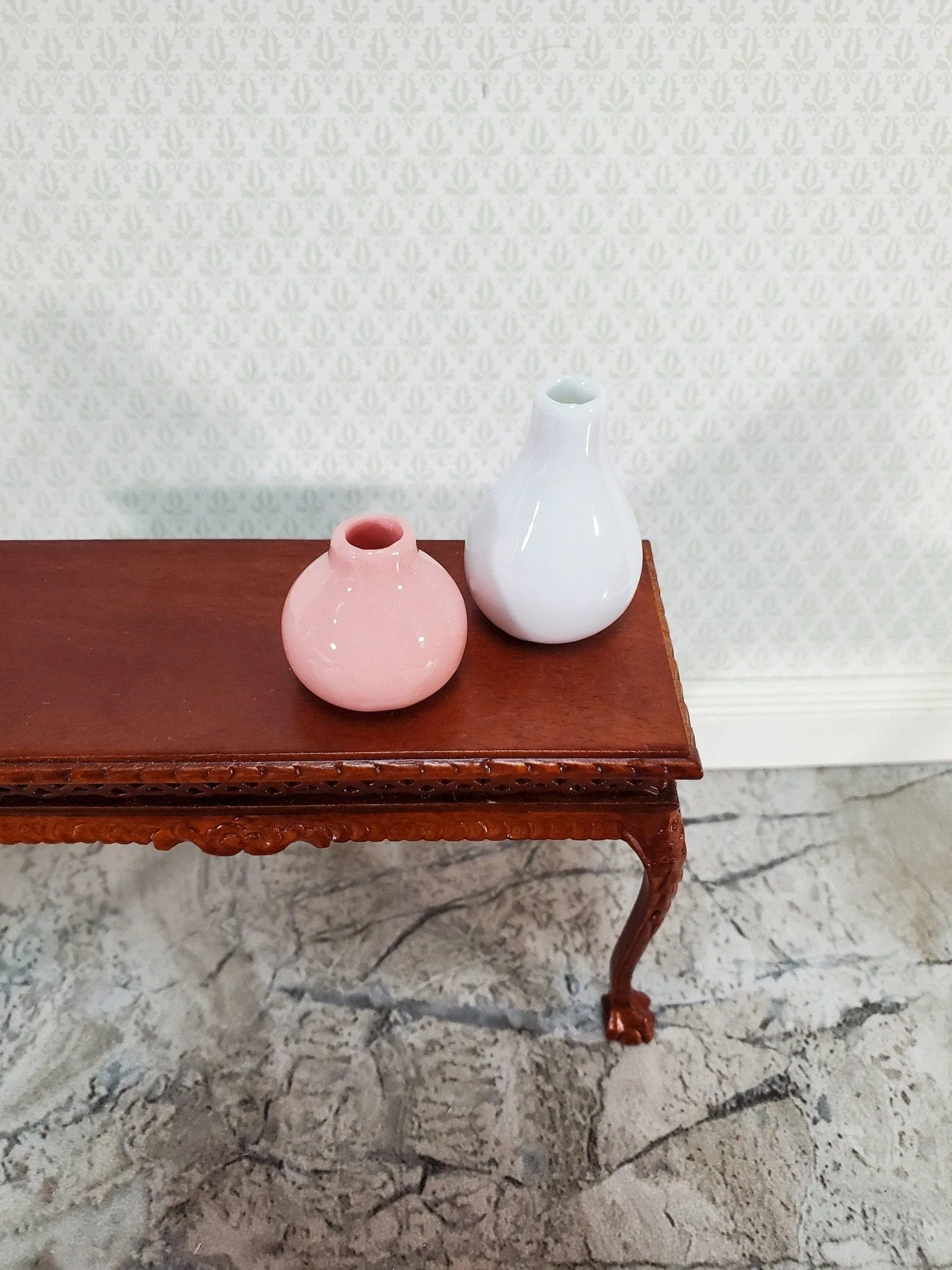 Dollhouse Pink & White Vases Ceramic LARGE Miniature Use in 1:12 or 1/6 Scale - Image 2