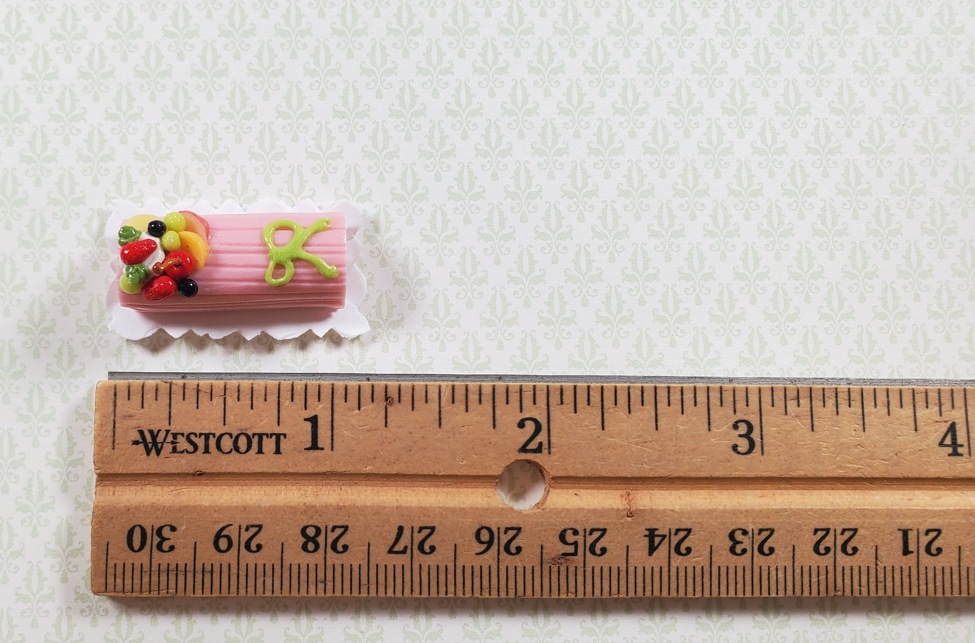 Dollhouse Pink Yule Log 1:12 Scale Miniature Dessert Food - Image 3