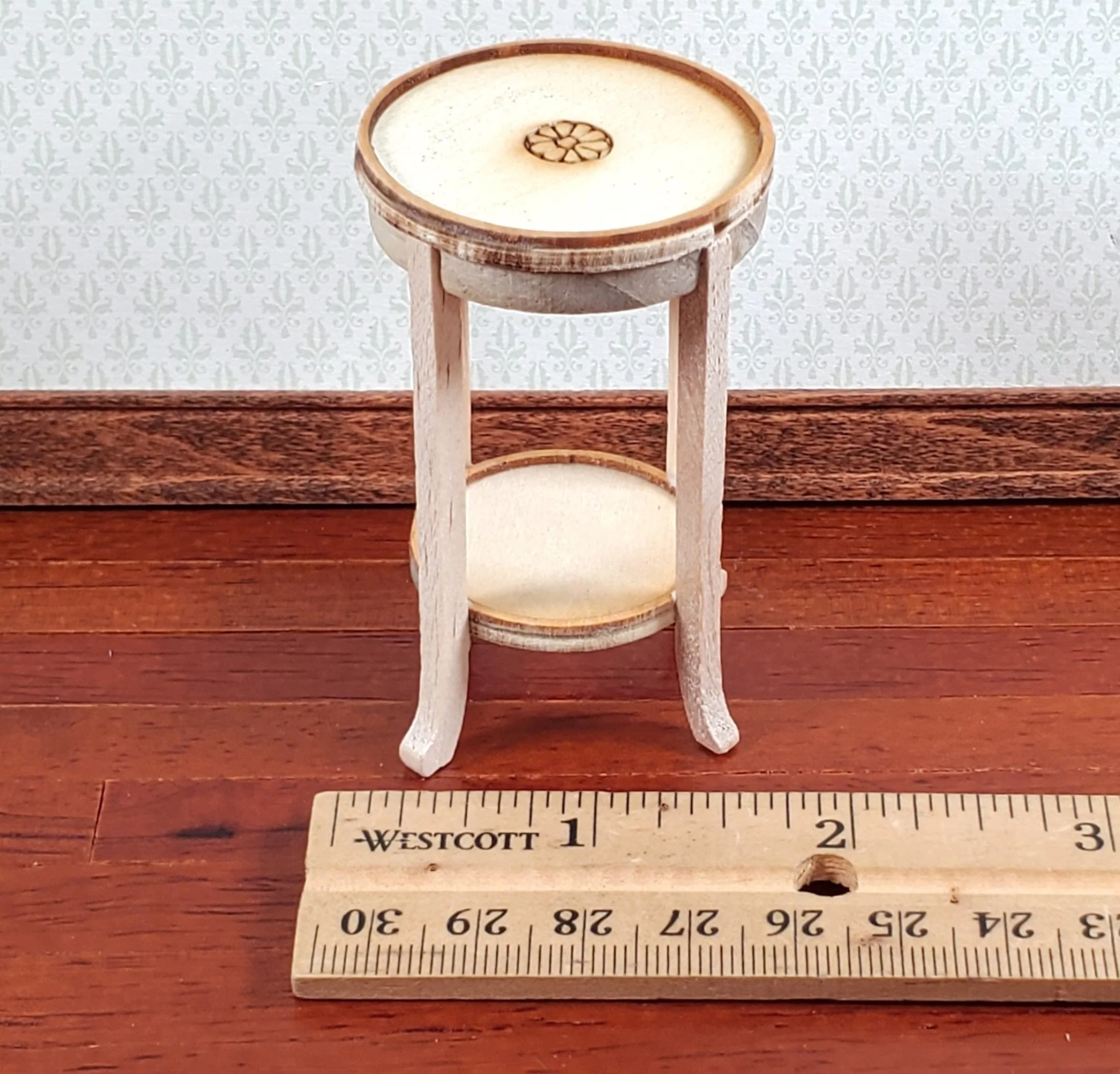 Dollhouse Plant Fern Stand Round Side Table Unpainted Wood 1:12 Scale Furniture - Image 4
