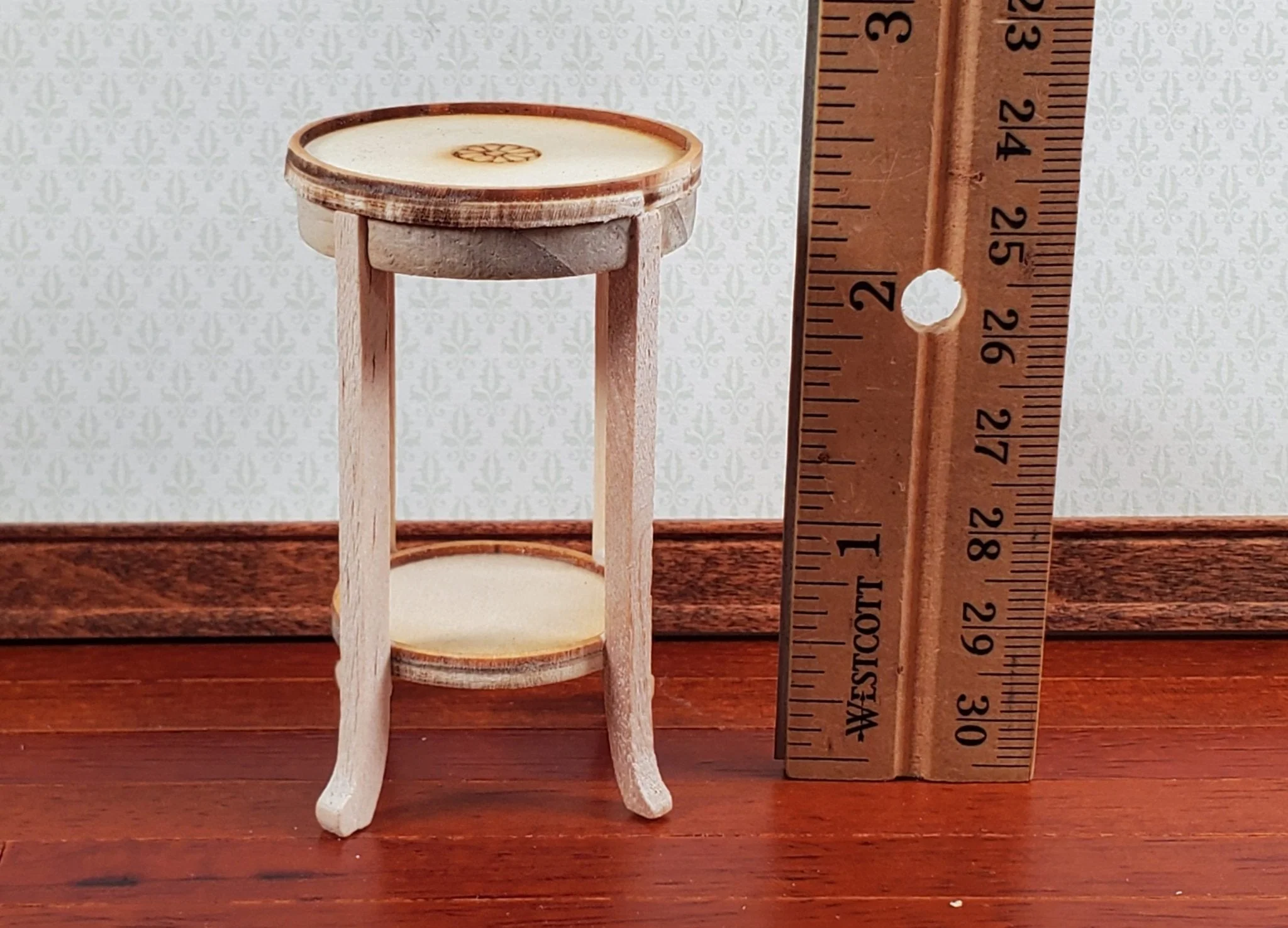 Dollhouse Plant Fern Stand Round Side Table Unpainted Wood 1:12 Scale Furniture - Image 5