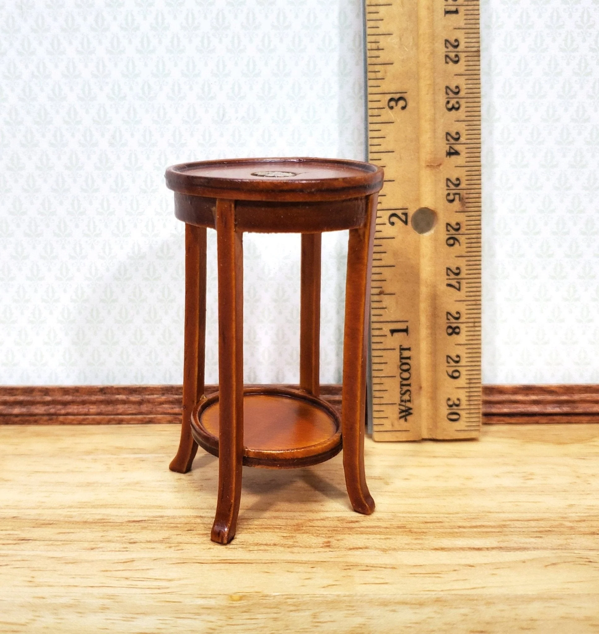 Dollhouse Plant Fern Stand Round Side Table Walnut Finish 1:12 Scale Furniture - Image 3