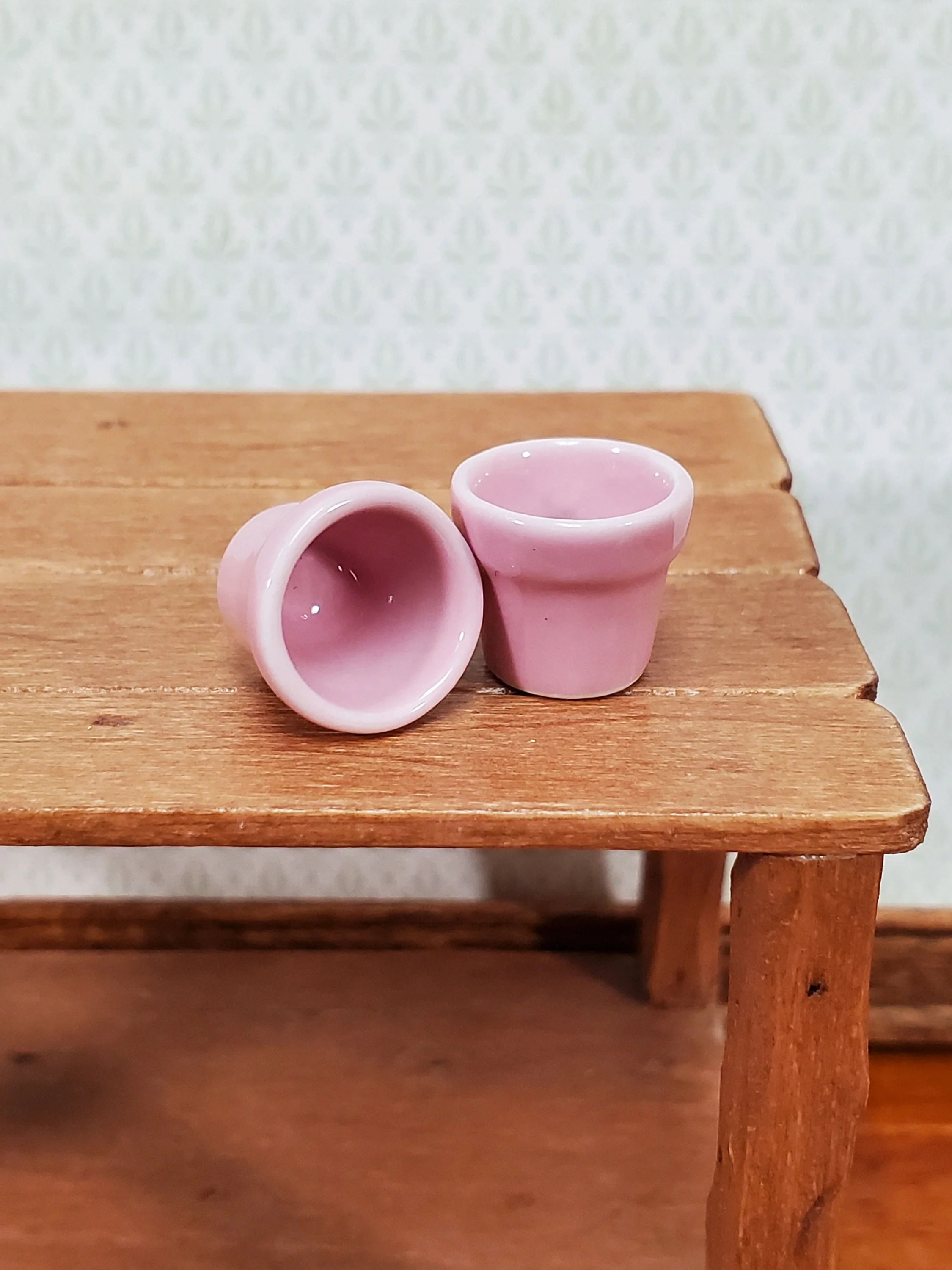 Dollhouse Planters Pink Set of 2 Small Ceramic Miniature Garden Pots - Image 2