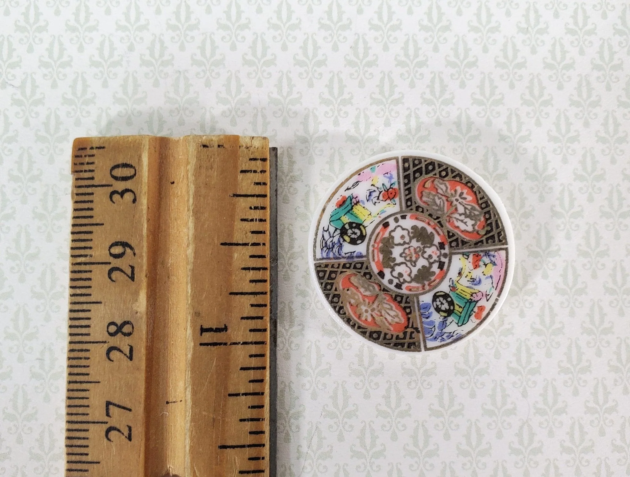 Dollhouse Plate Platter Ceramic Imari Style Colorful 1:12 Scale Miniature 1 1/16" - Image 2