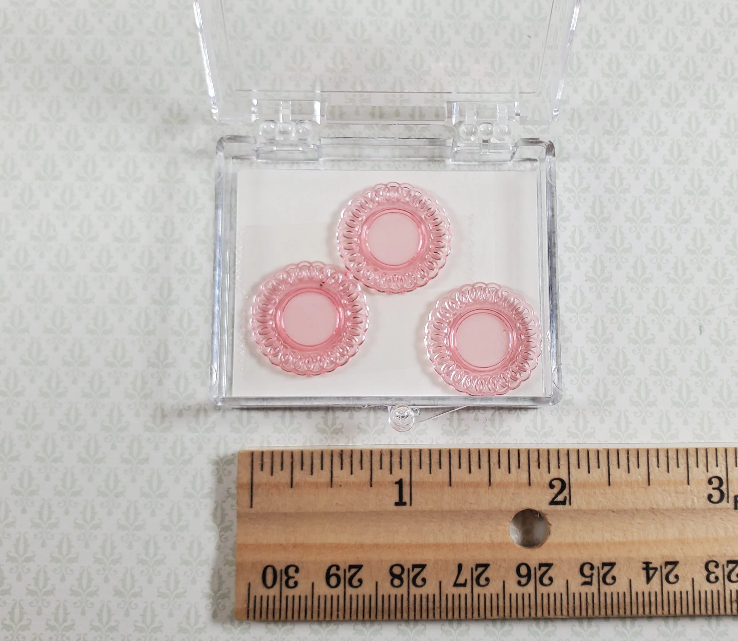 Dollhouse Plates Pink x3 Translucent Chrysnbon Lace Edge Plastic 1:12 Scale - Image 3