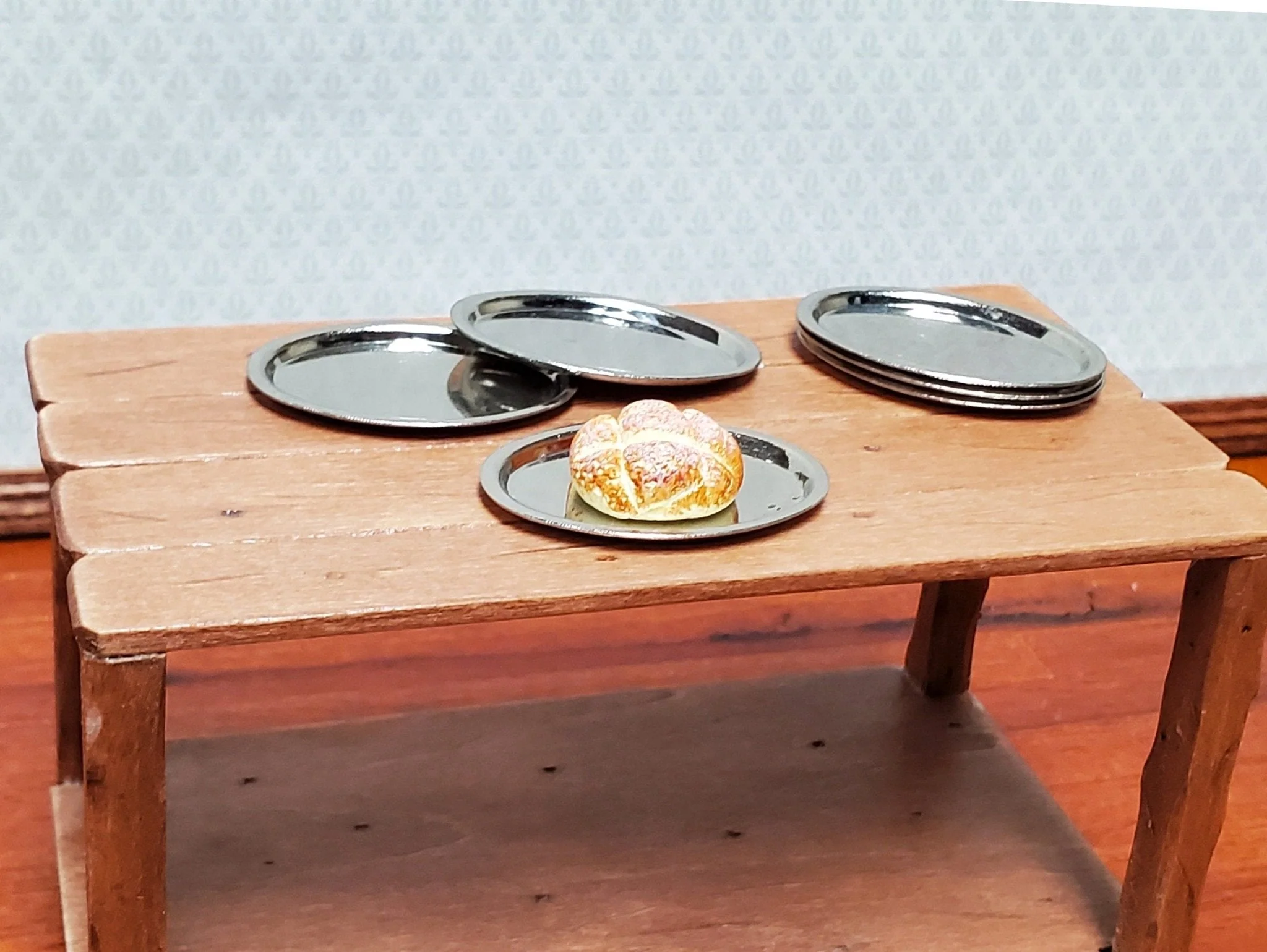 Dollhouse Platters Set of 6 Silver Metal Oval 1:12 Scale Miniatures Kitchen - Image 3