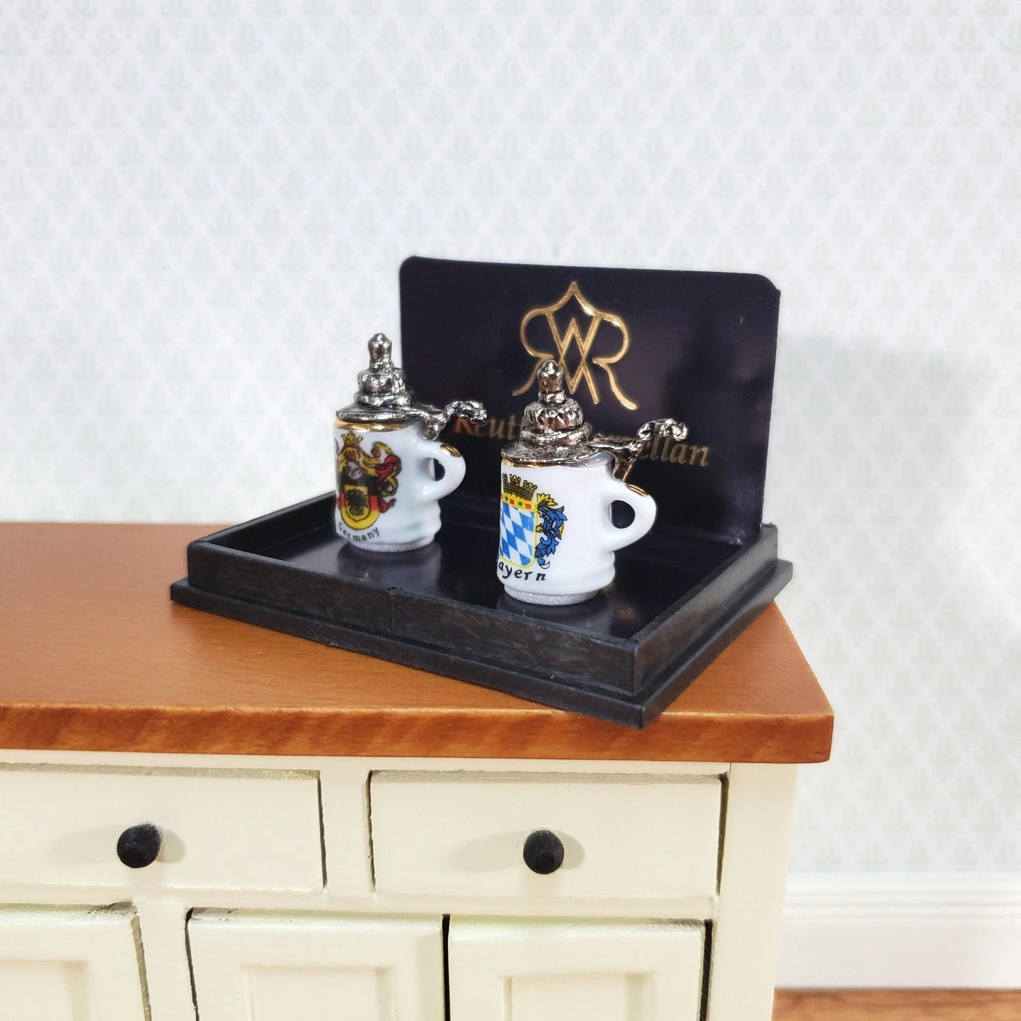 Dollhouse Porcelain Beer Tankard Mugs 1:12 Scale Miniature Set of 2 Reutter Porcelain - Image 2