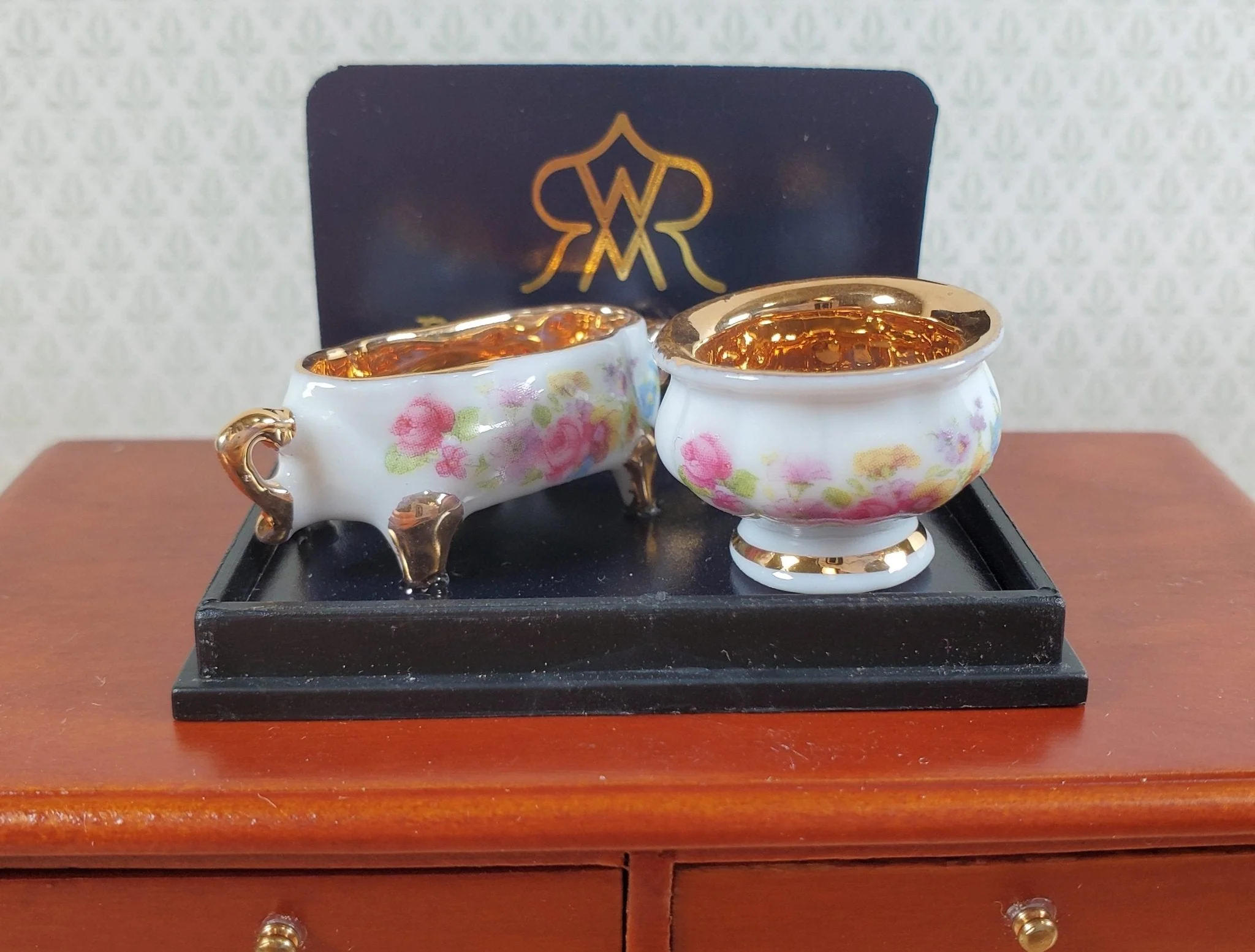 Dollhouse Porcelain Bowls w/ 24k Gold by Reutter Porcelain 1:12 Scale Miniatures
