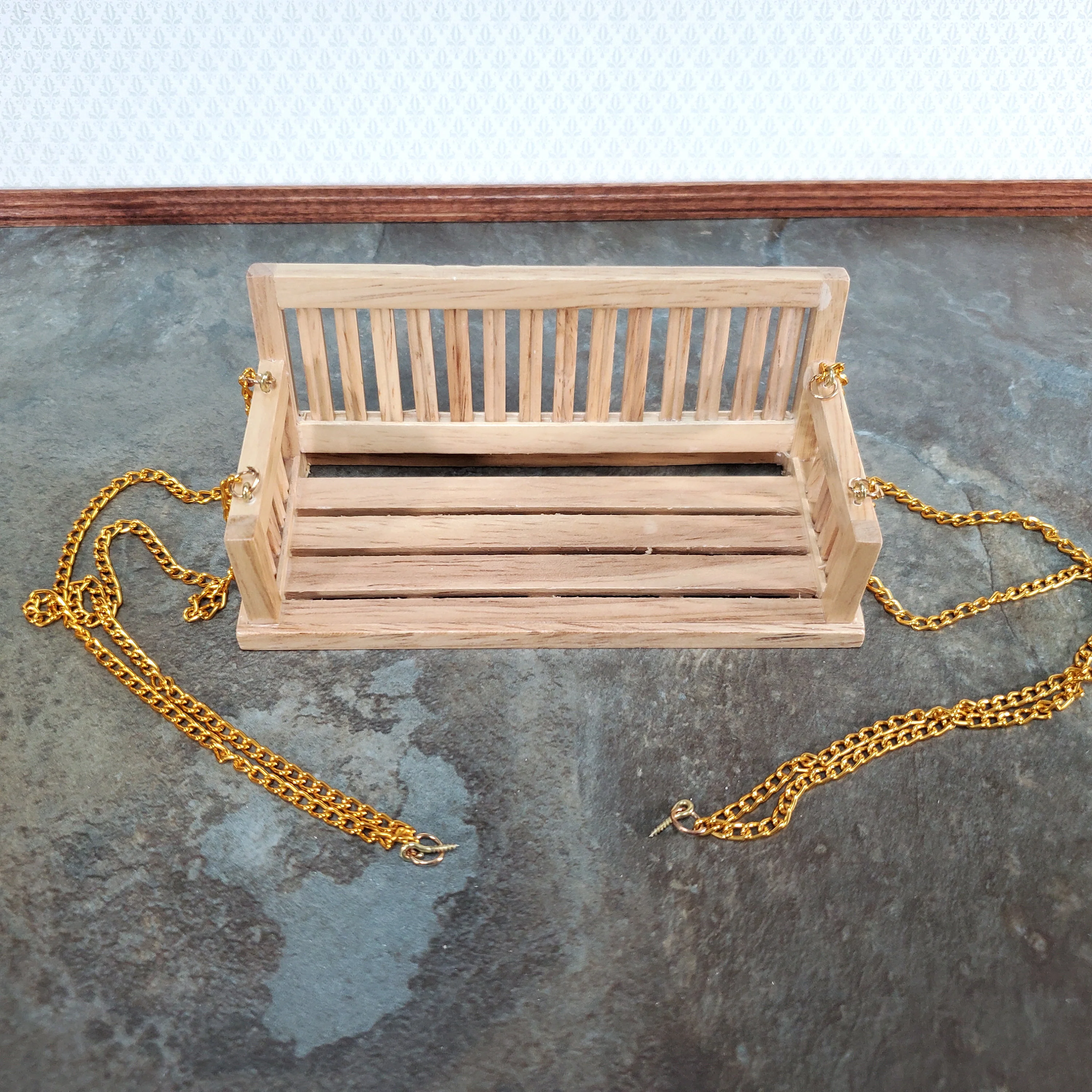 Dollhouse Porch Swing Bench Style Light Oak 1:12 Scale Miniature Furniture - Image 3