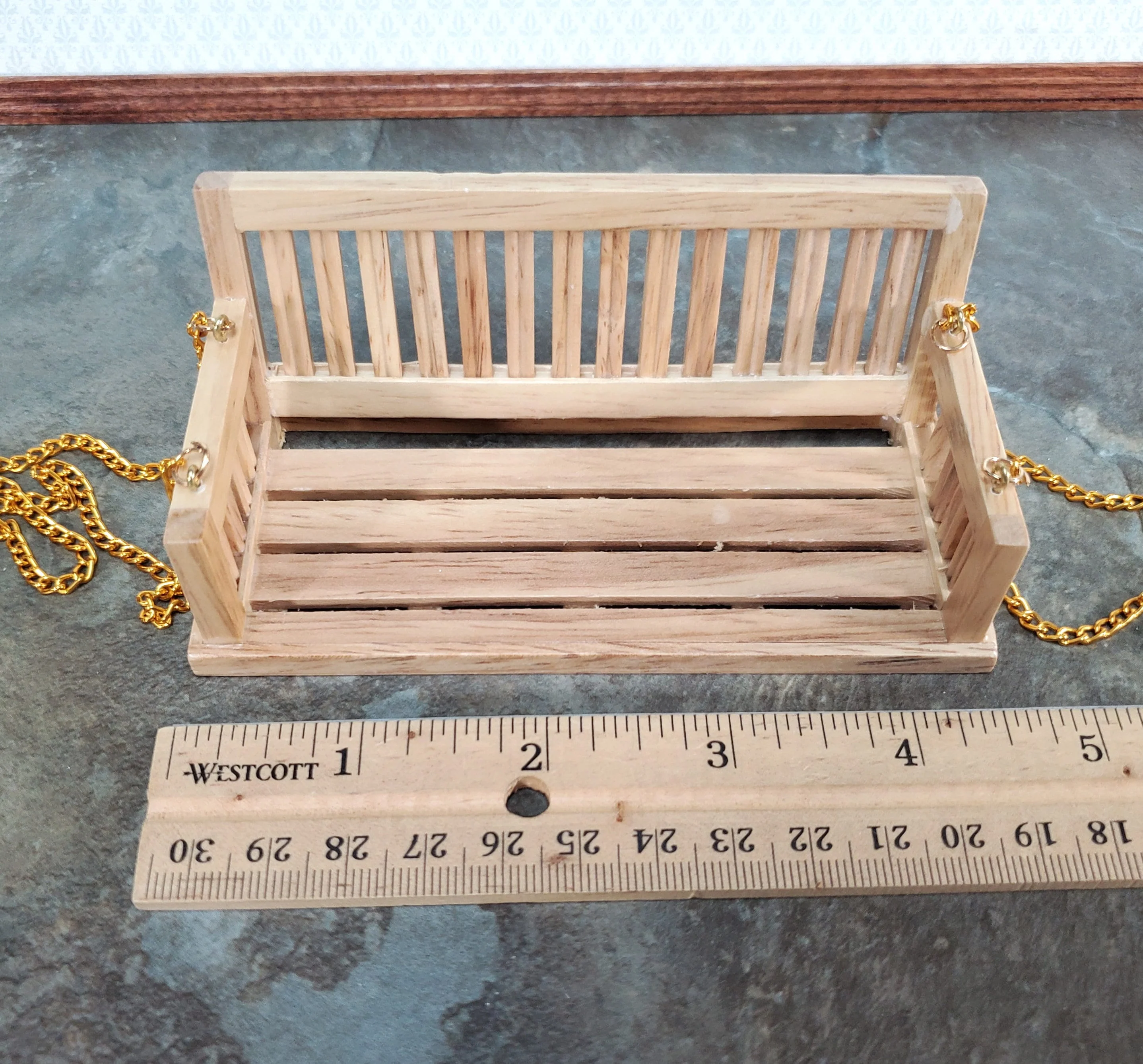 Dollhouse Porch Swing Bench Style Light Oak 1:12 Scale Miniature Furniture - Image 4