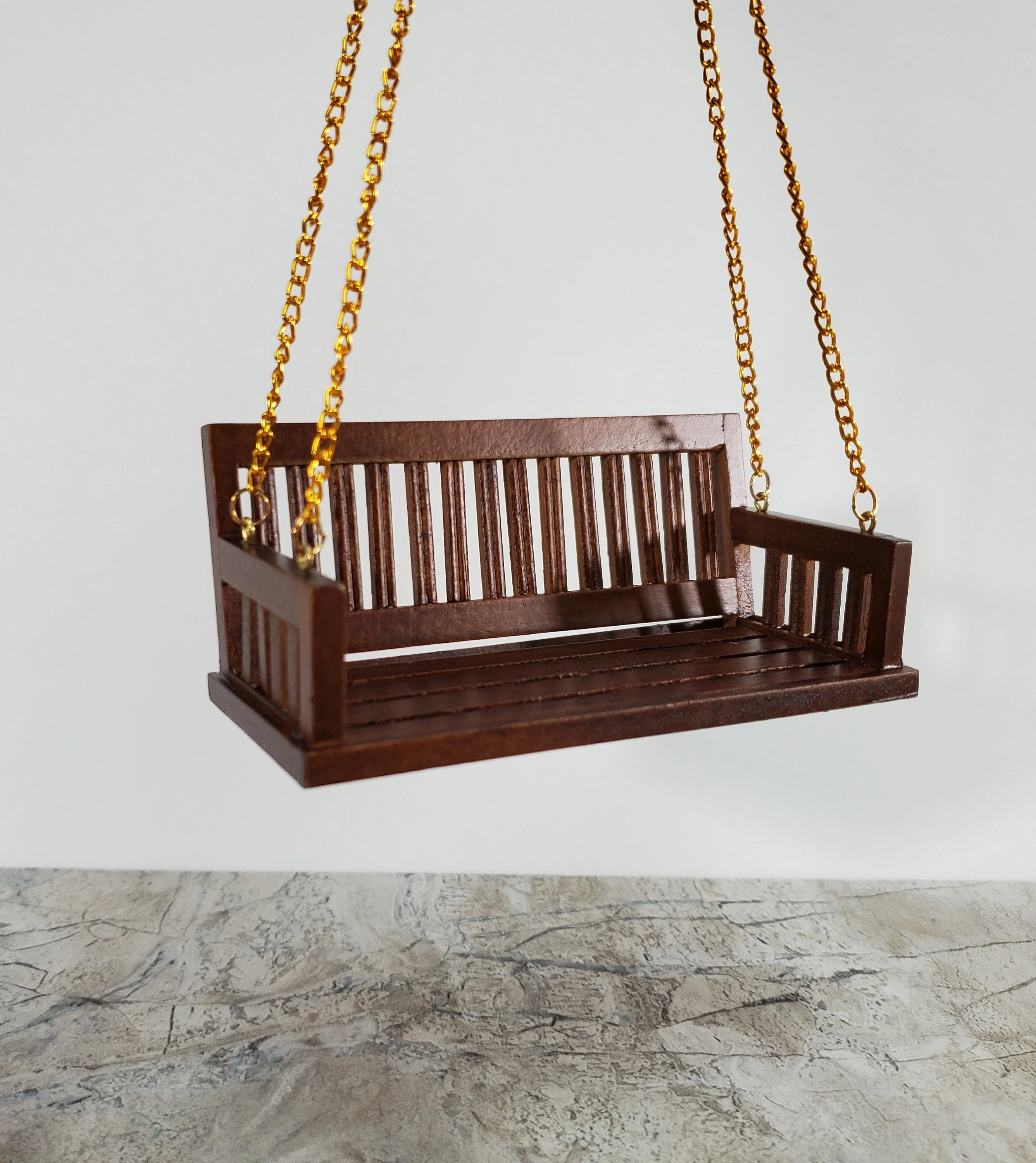 Dollhouse Porch Swing Bench Style Walnut Finish 1:12 Scale Miniature Furniture