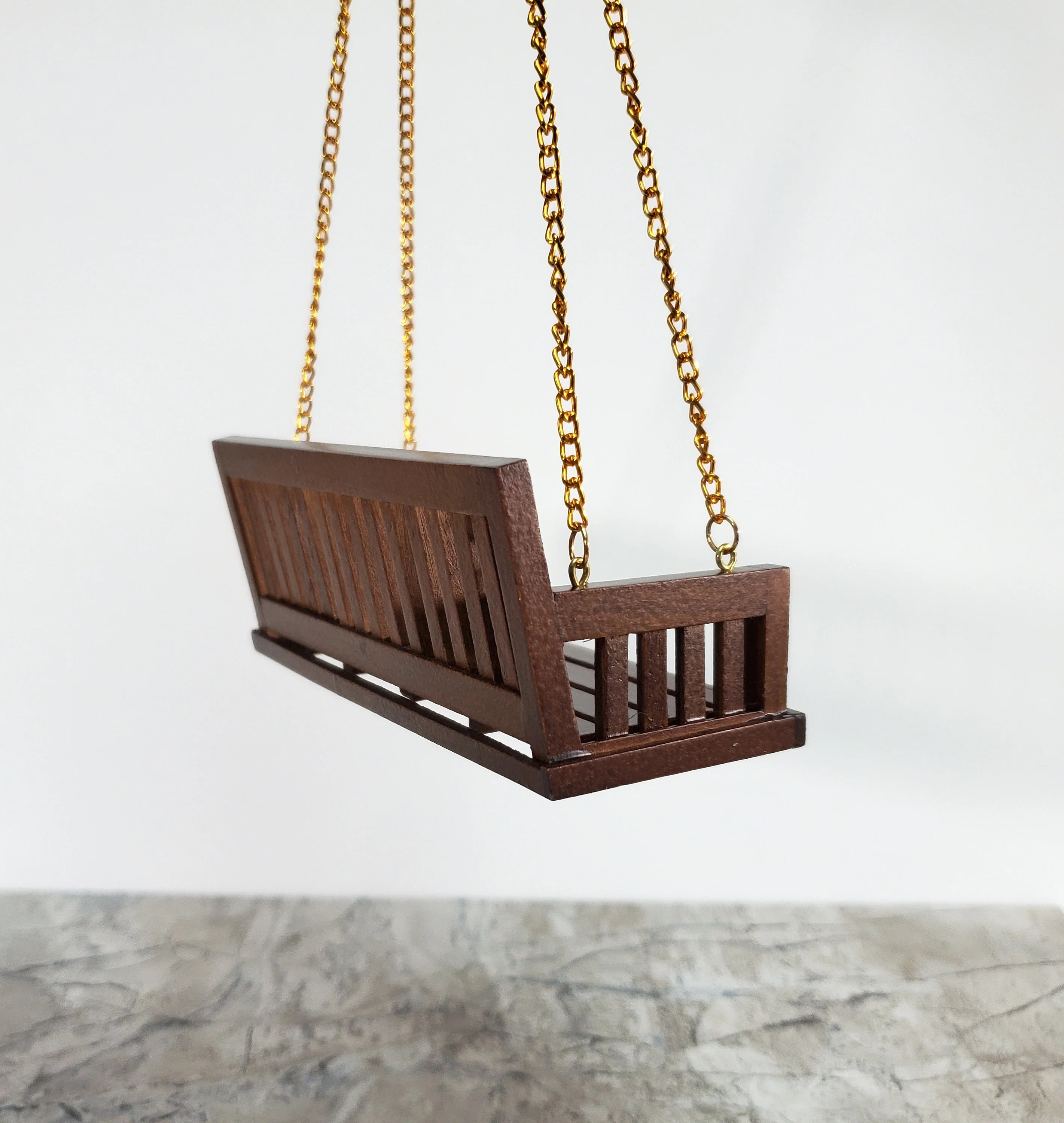 Dollhouse Porch Swing Bench Style Walnut Finish 1:12 Scale Miniature Furniture - Image 3
