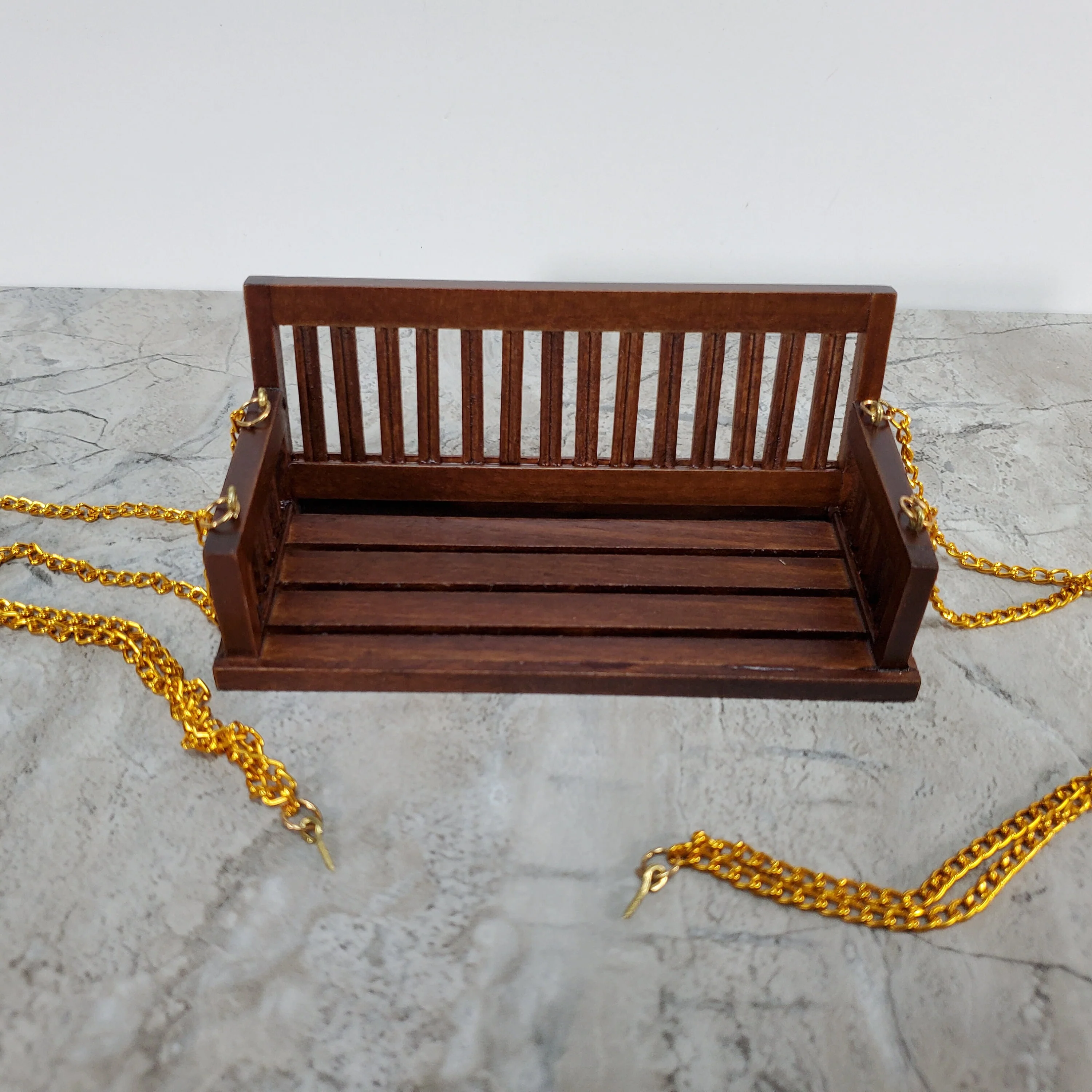 Dollhouse Porch Swing Bench Style Walnut Finish 1:12 Scale Miniature Furniture - Image 4