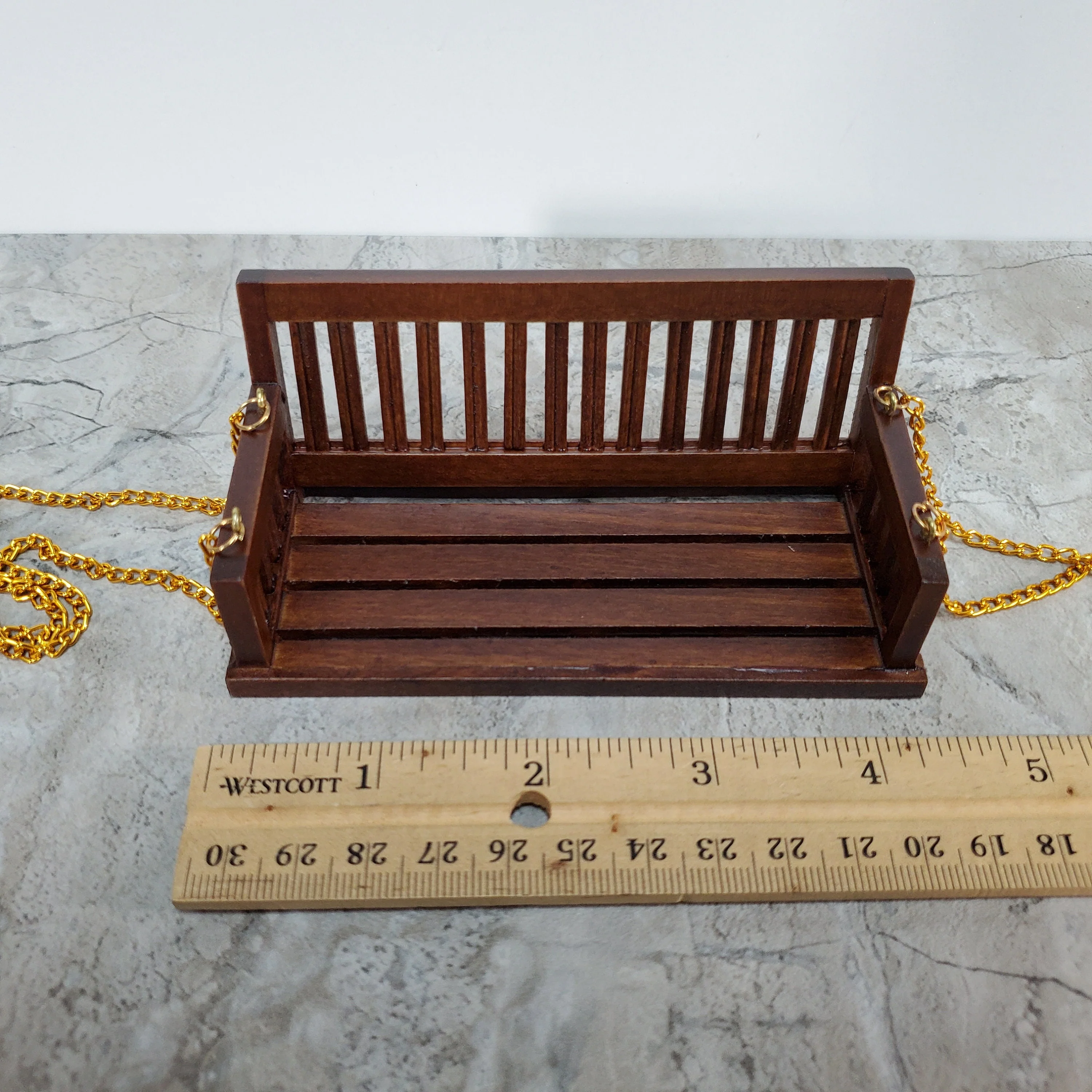 Dollhouse Porch Swing Bench Style Walnut Finish 1:12 Scale Miniature Furniture - Image 5