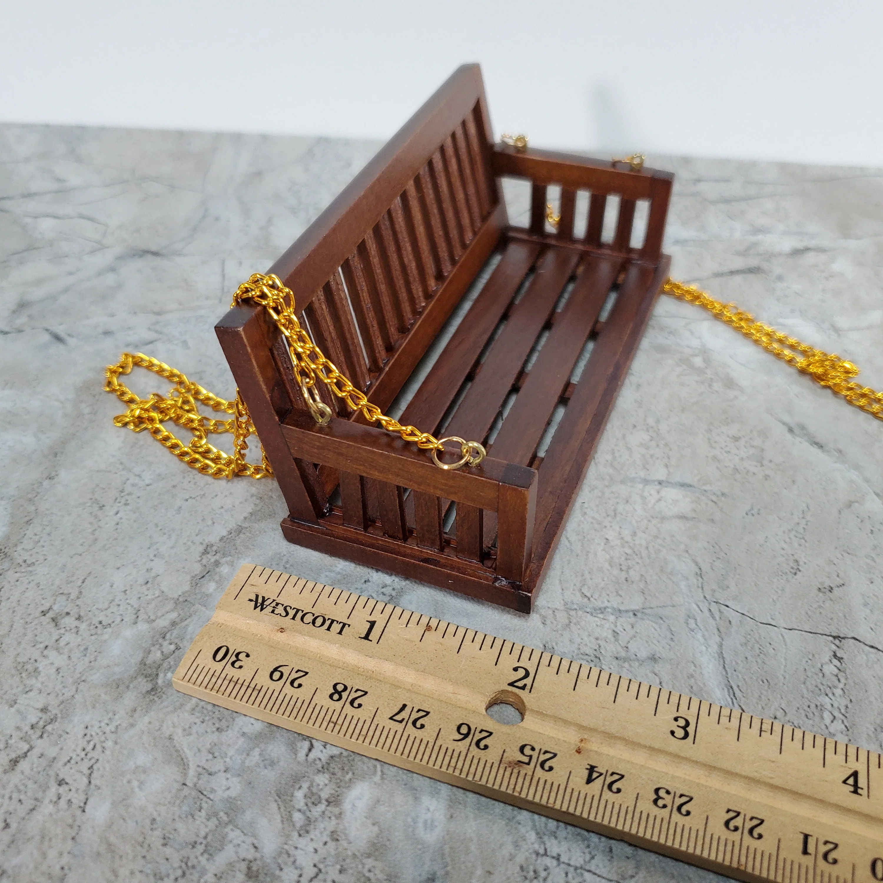 Dollhouse Porch Swing Bench Style Walnut Finish 1:12 Scale Miniature Furniture - Image 6