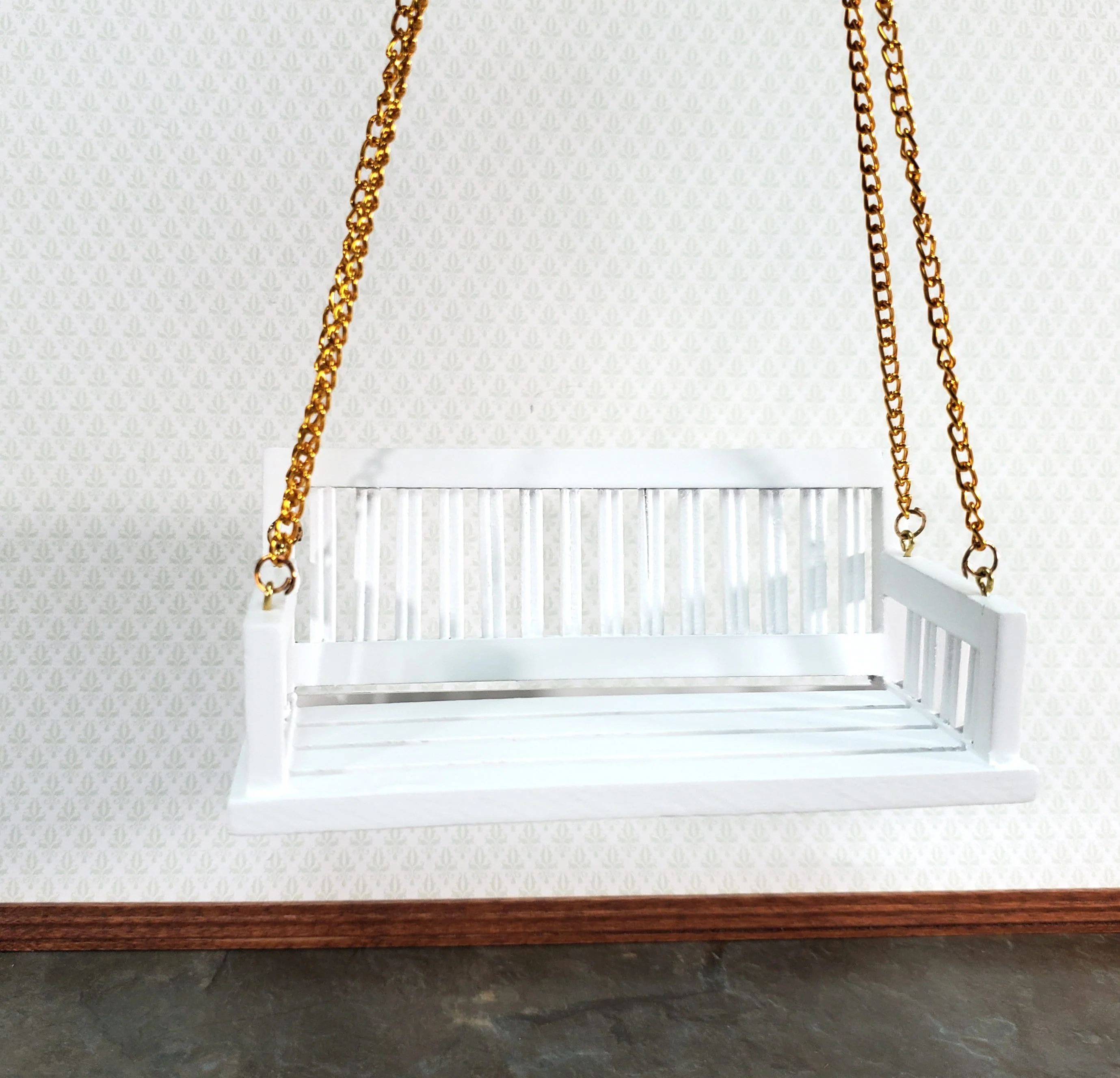 Dollhouse Porch Swing Bench Style White 1:12 Scale Miniature Garden Furniture - Image 2