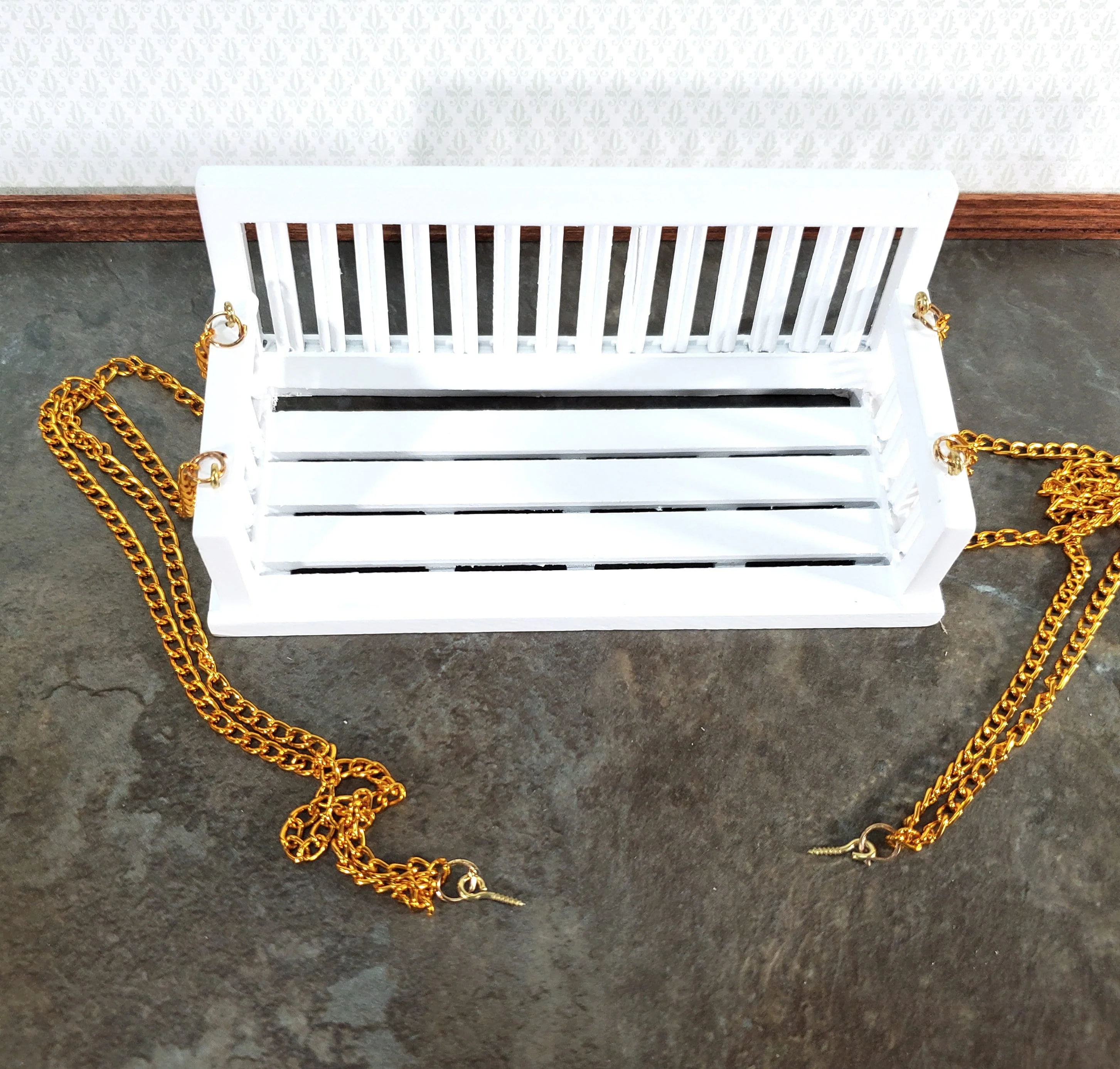 Dollhouse Porch Swing Bench Style White 1:12 Scale Miniature Garden Furniture - Image 3