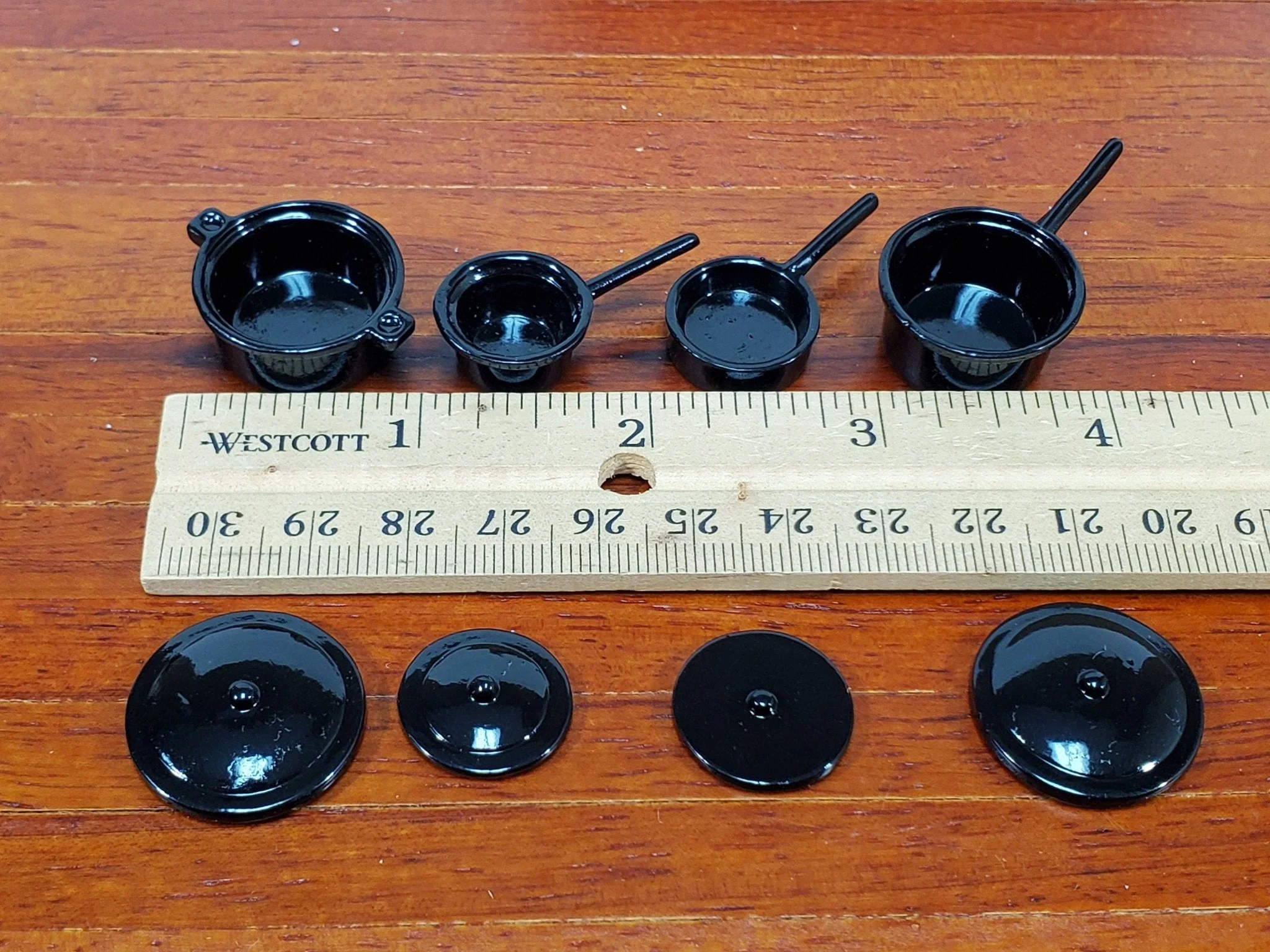 Dollhouse Pots & Pans with Lids BLACK Metal Stock Soup Saute 1:12 Scale Miniatures - Image 5