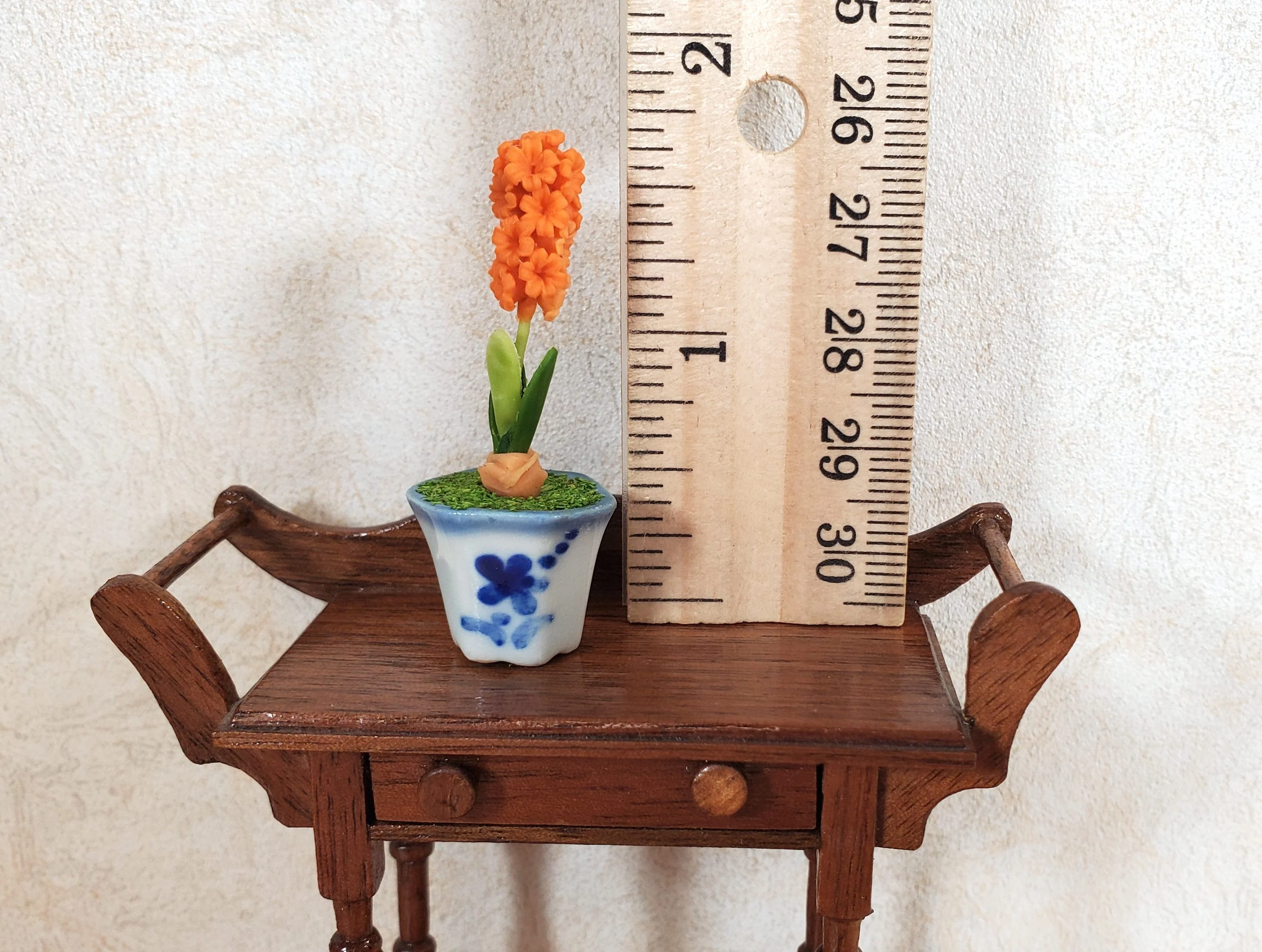 Dollhouse Potted Hyacinth Orange Flowering Plant in Ceramic Planter 1:12 Scale - Image 3