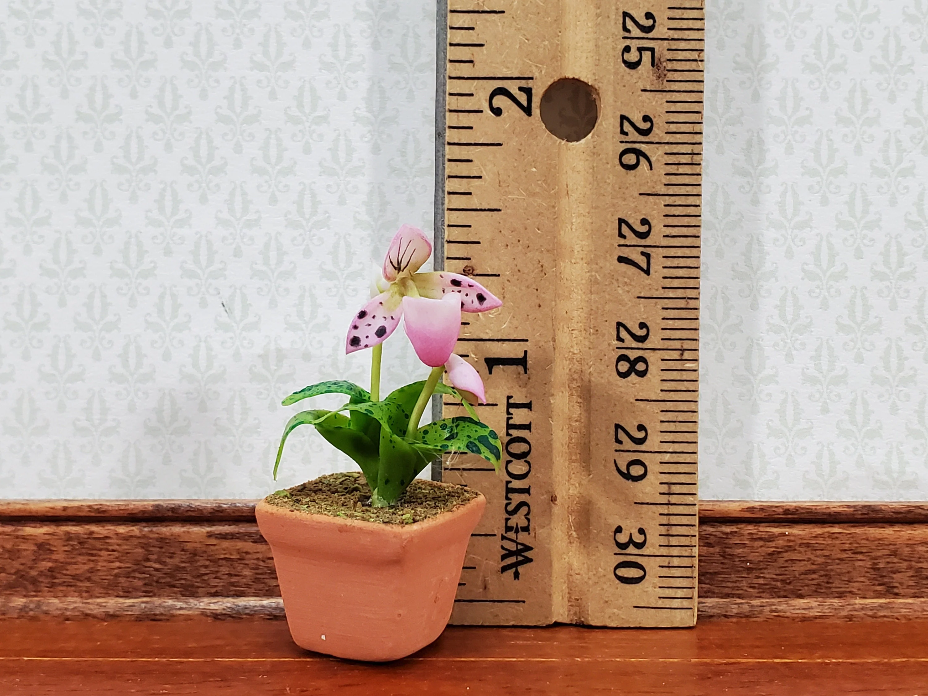 Dollhouse Potted Orchid Pink & White Flowering Plant 1:12 Scale Miniature - Image 4