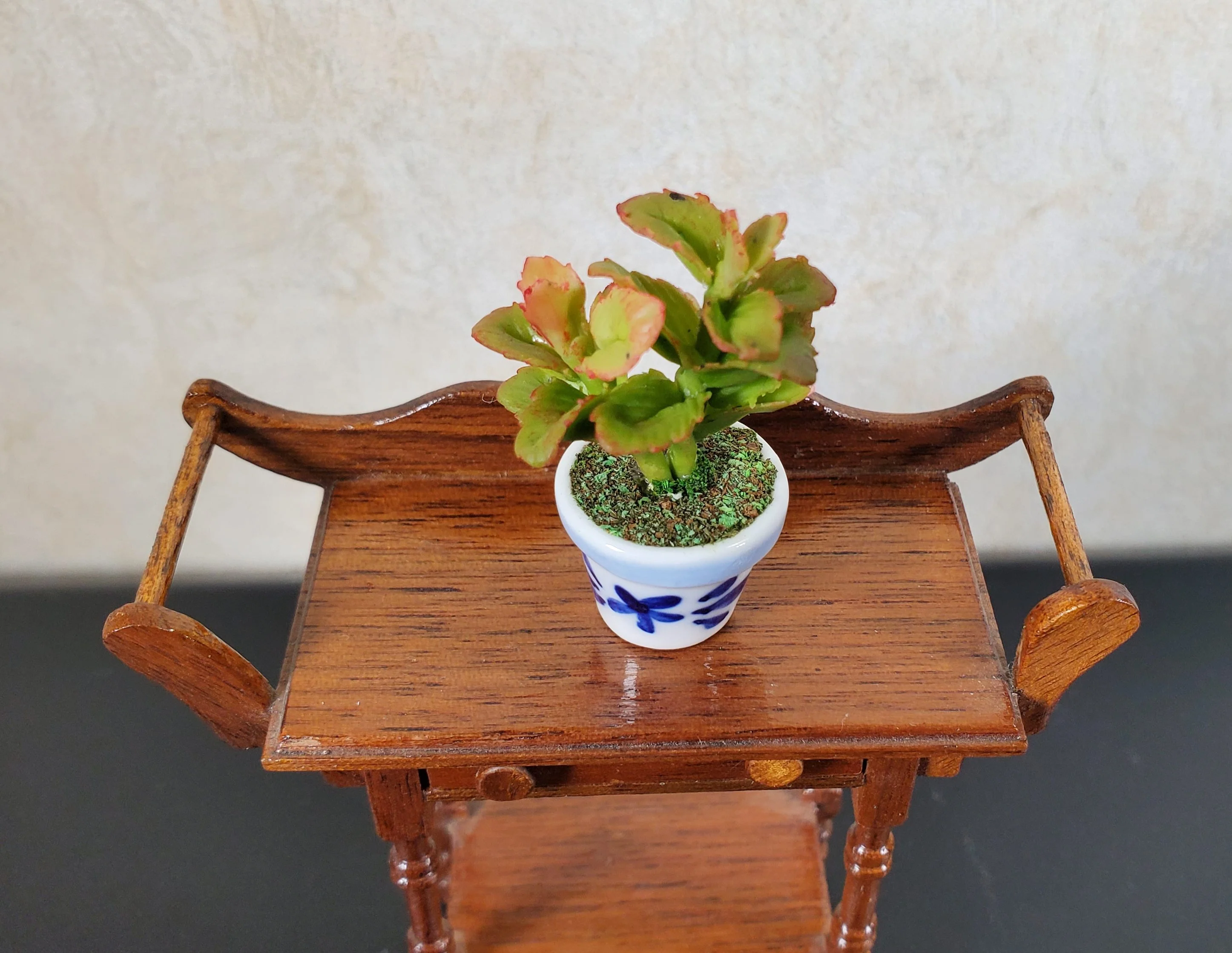 Dollhouse Potted Plant 1:12 Scale Miniature Houseplant Blue & White Planter - Image 2
