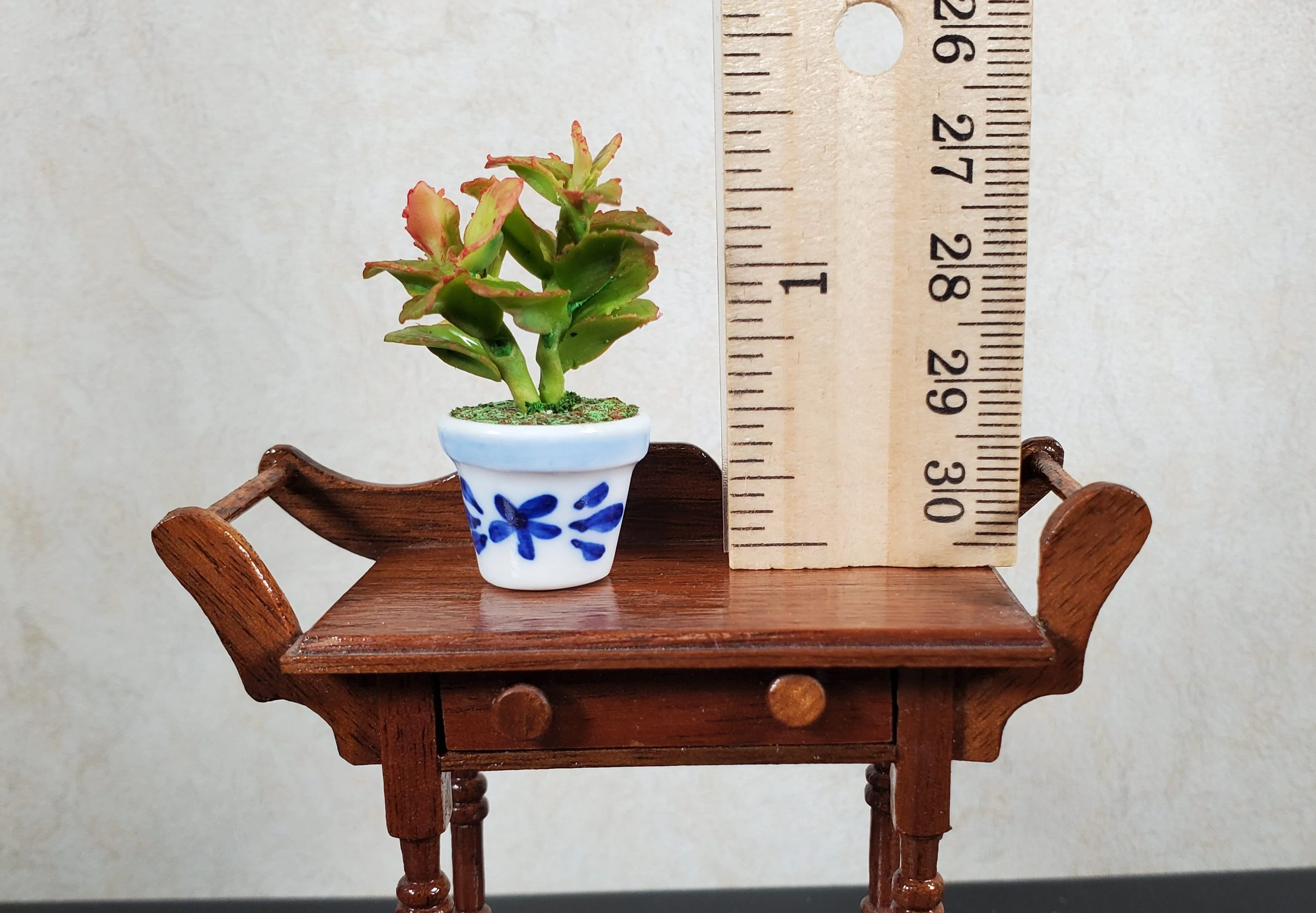 Dollhouse Potted Plant 1:12 Scale Miniature Houseplant Blue & White Planter - Image 3