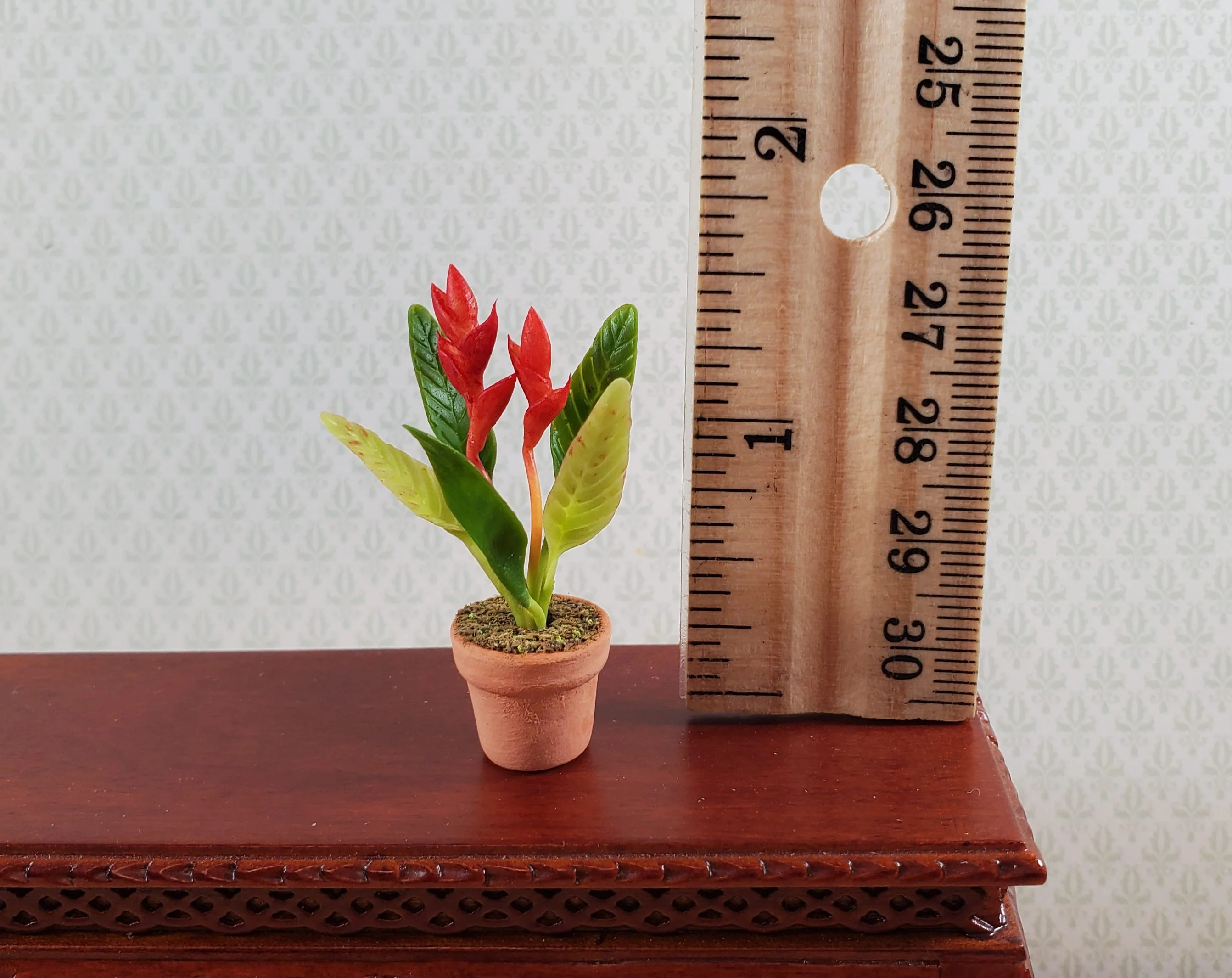 Dollhouse Potted Plant Red Bird of Paradise Houseplant 1:12 Scale Miniature - Image 3