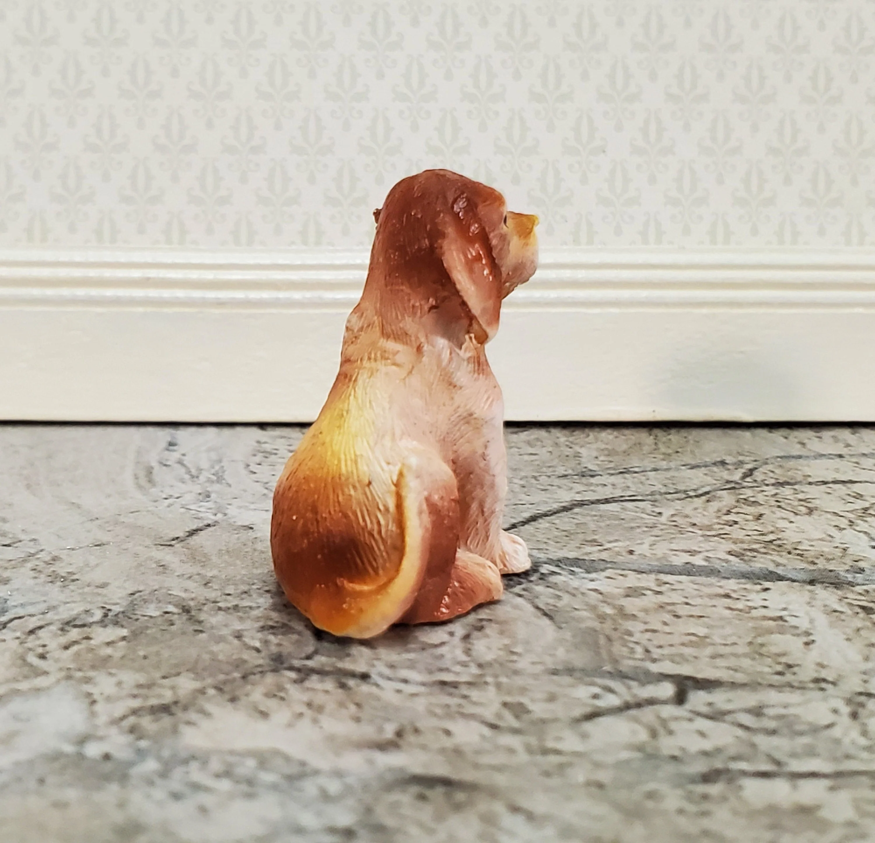 Dollhouse Puppy Dog Brown & White Mixed Breed Mutt 1:12 Scale Miniature Pet Cast Resin - Image 3