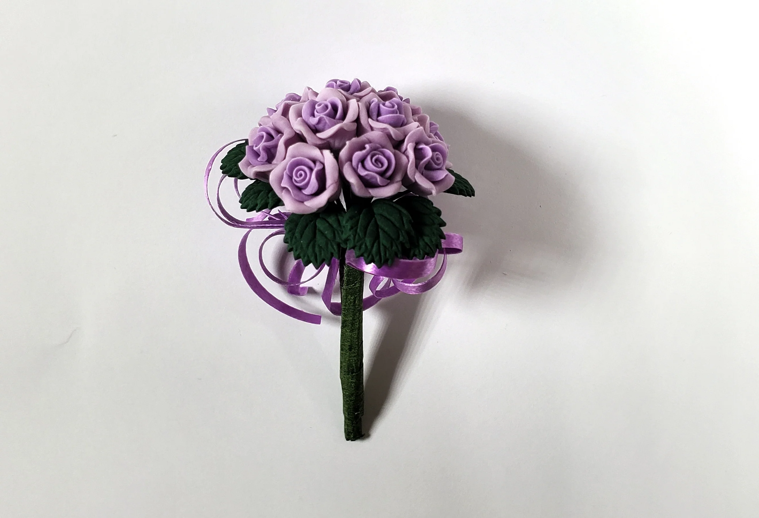 Dollhouse Purple Roses Bridal Bouquet with Purple Ribbons 1:12 Scale Miniature