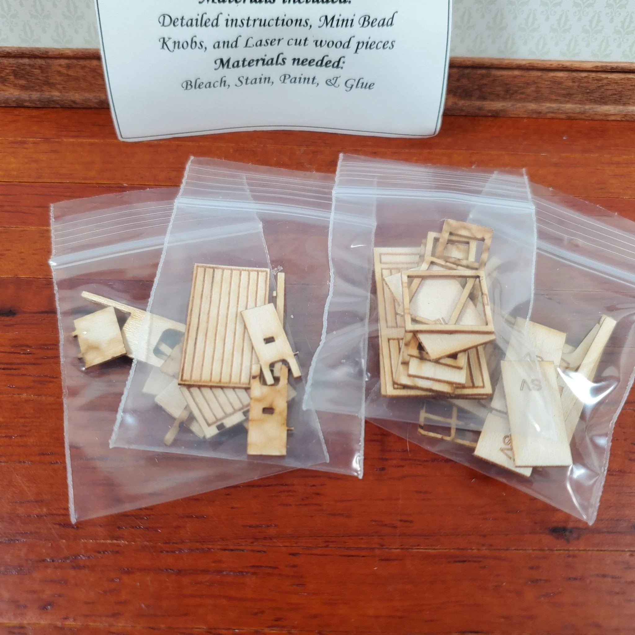 Dollhouse Quarter Scale Furniture KIT DIY Country Kitchen Set Bed Dresser 1:48 - Image 4