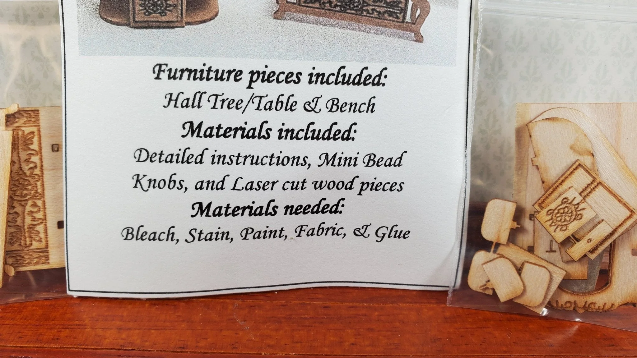 Dollhouse Quarter Scale Furniture KIT DIY Victorian Hall Table and Bench 1:48 - Image 3
