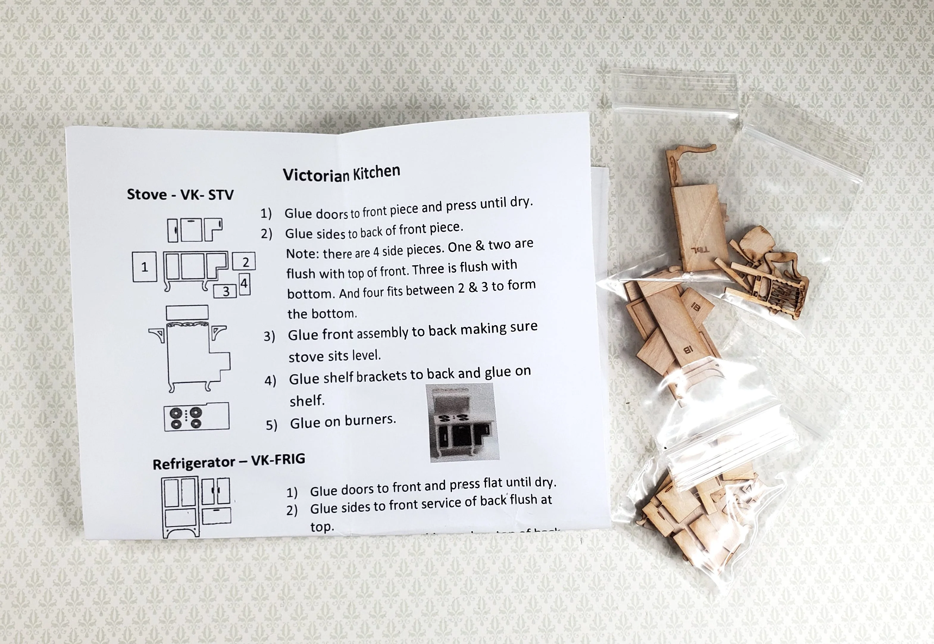 Dollhouse Quarter Scale Furniture Kit DIY Victorian Kitchen Set 1:48 Miniatures - Image 4