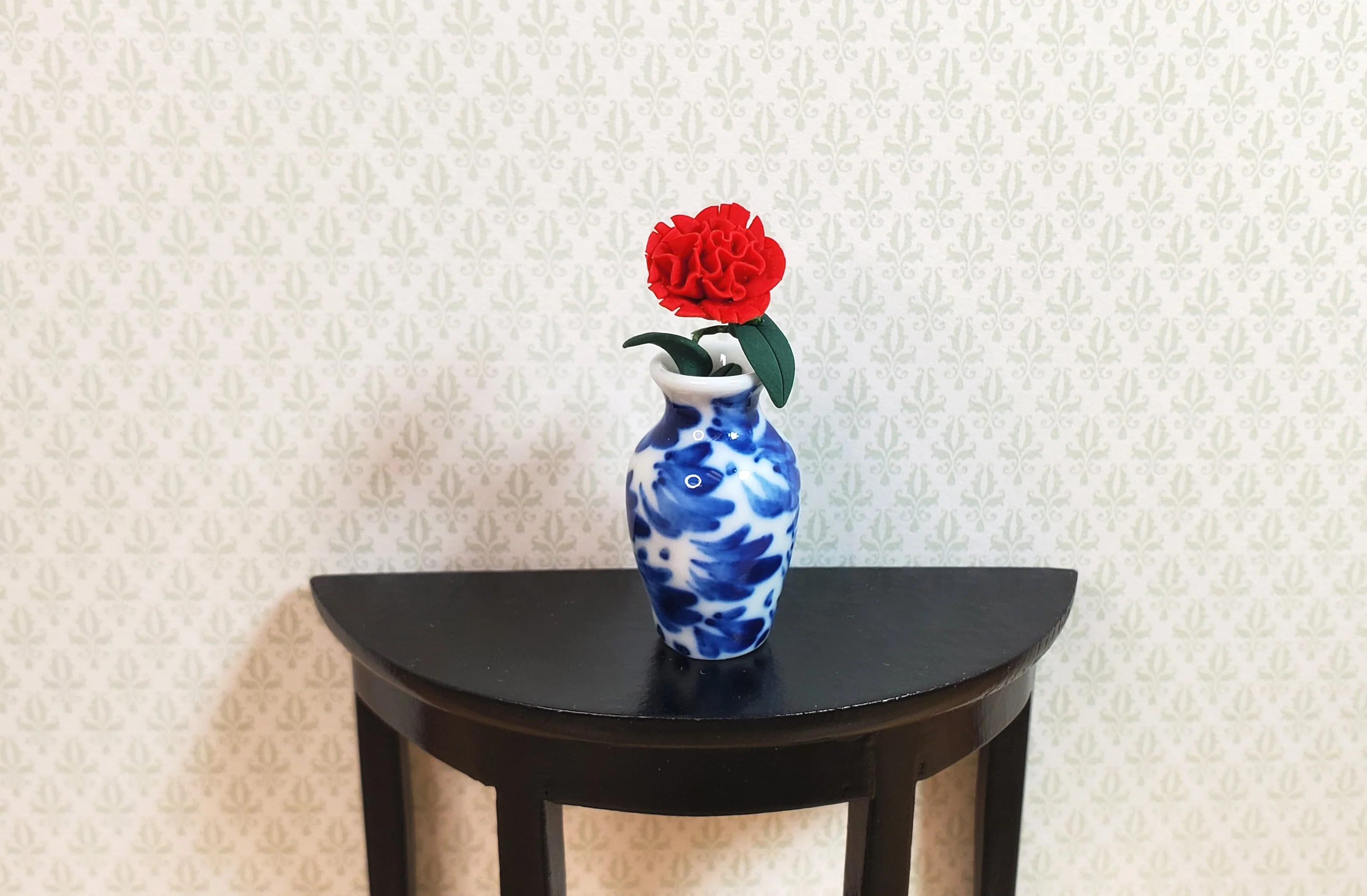 Dollhouse Red Carnation Single Stem with Foliage 1:12 Scale Miniature - Image 2