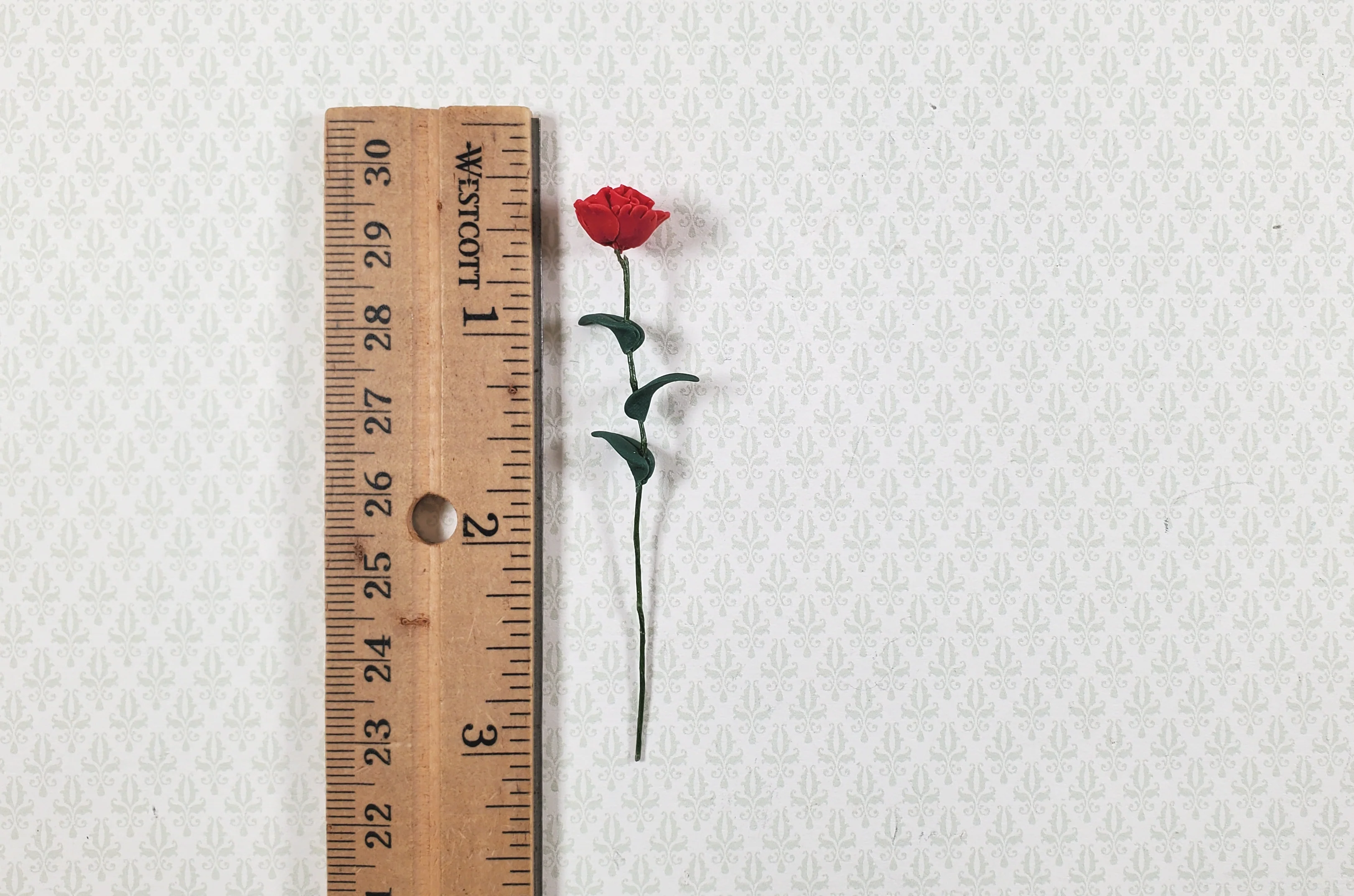 Dollhouse Red Carnation Single Stem with Foliage 1:12 Scale Miniature - Image 3