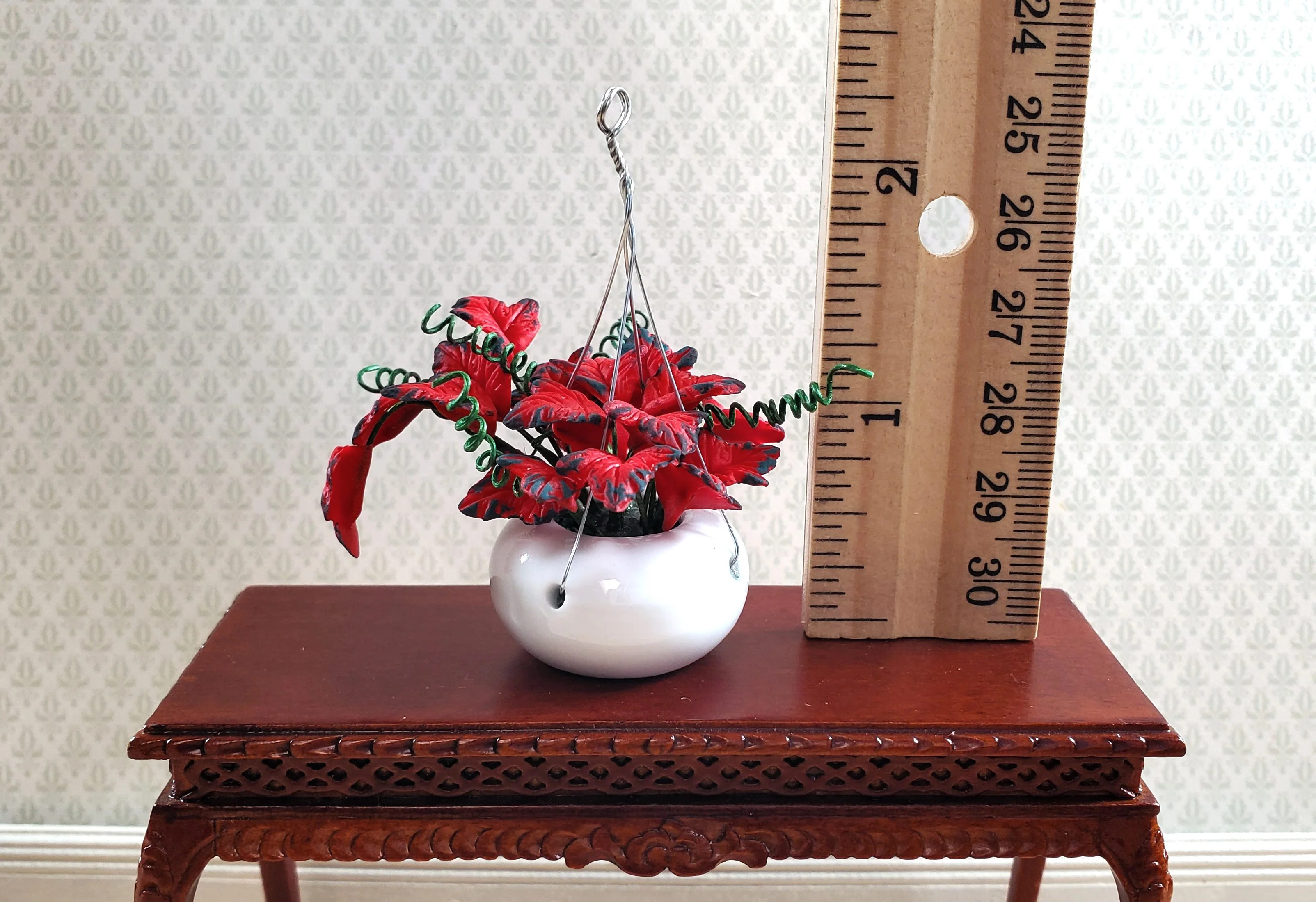 Dollhouse Red Coleus Plant in a Hanging Planter 1:12 Scale Miniature Garden - Image 4