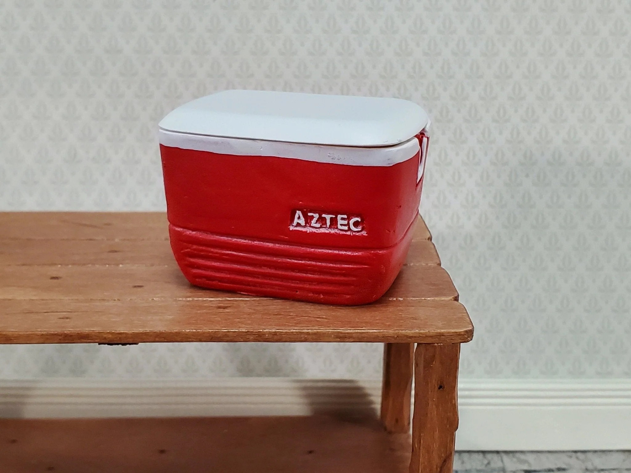 Dollhouse Red Cooler with Removable Lid Ice Chest Modern 1:12 Scale Dollhouse