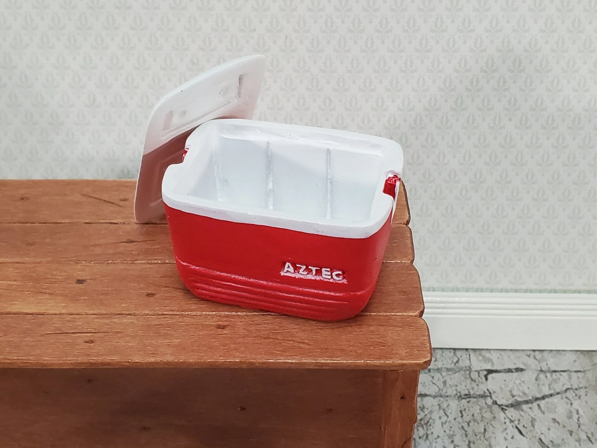 Dollhouse Red Cooler with Removable Lid Ice Chest Modern 1:12 Scale Dollhouse - Image 2