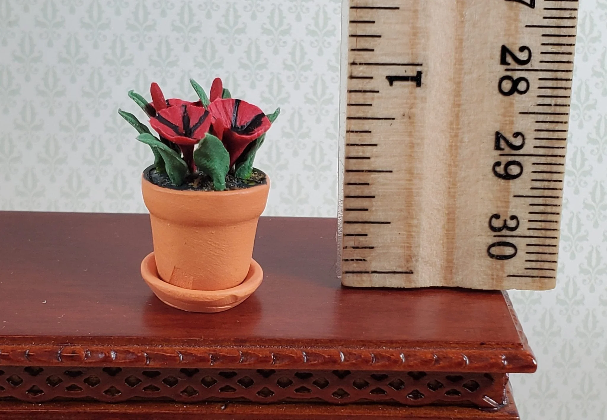 Dollhouse Red Petunias Flowers in Terra Cotta Planter Pot 1:12 Scale Flowers - Image 3