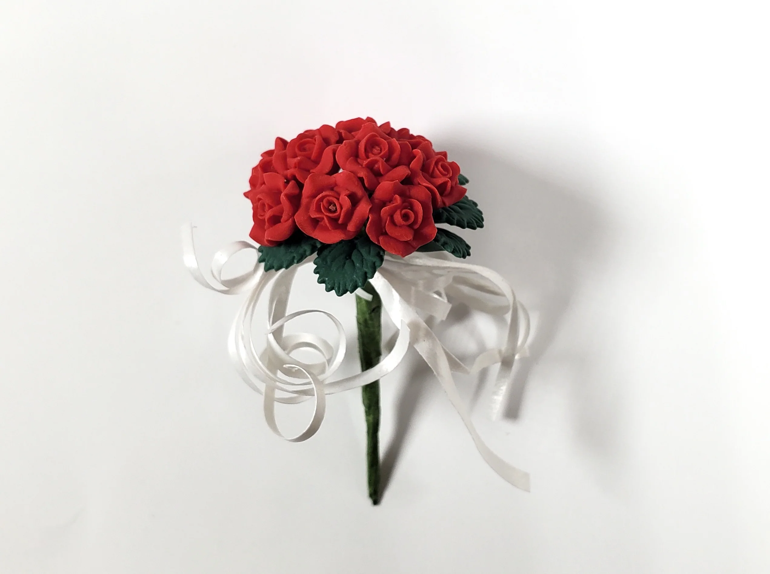 Dollhouse Red Roses Bridal Bouquet with White Ribbons 1:12 Scale Miniature - Image 2