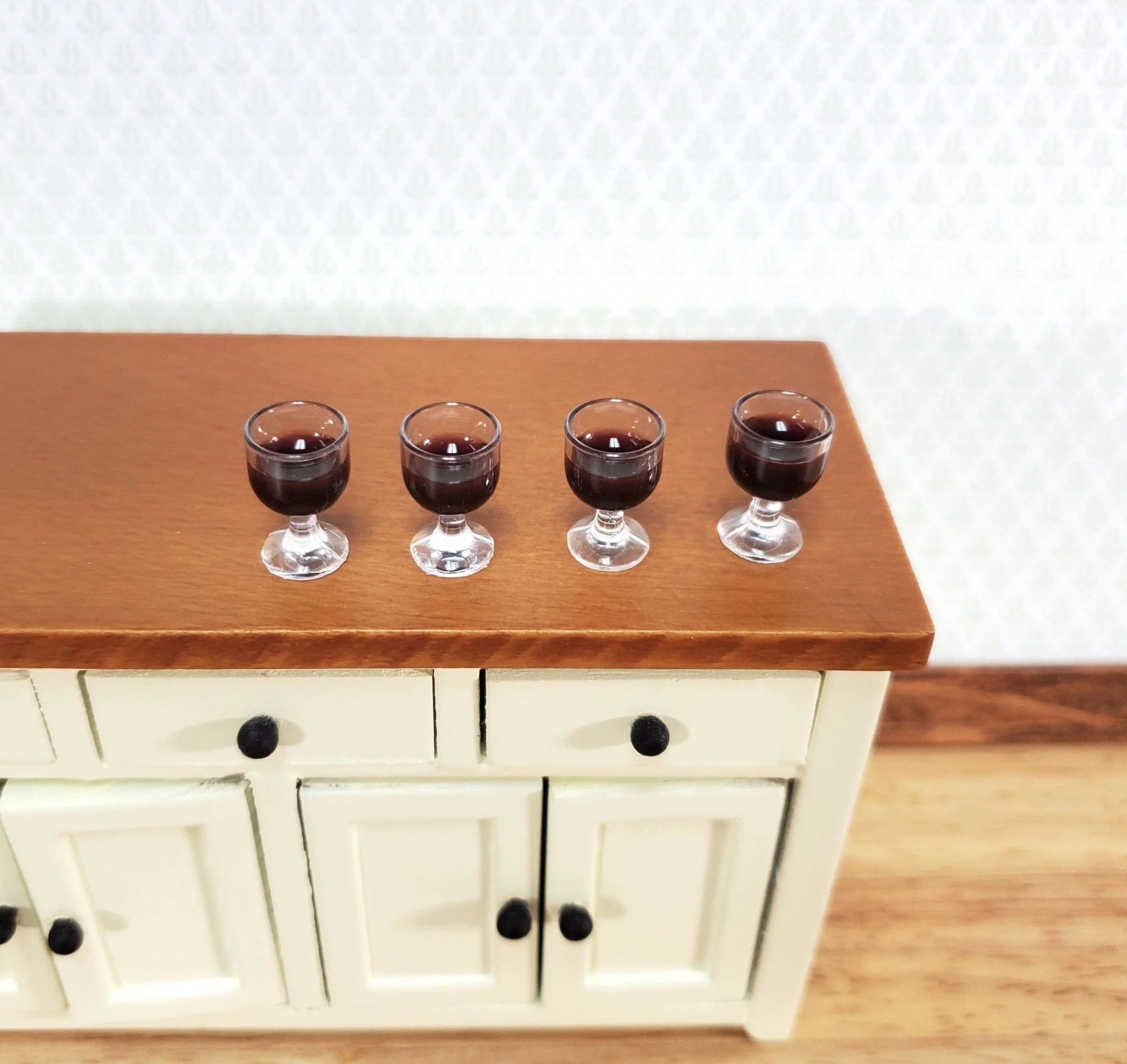 Dollhouse Red Wine Glasses Filled Set of 4 1:12 Scale Miniatures Plastic - Image 2