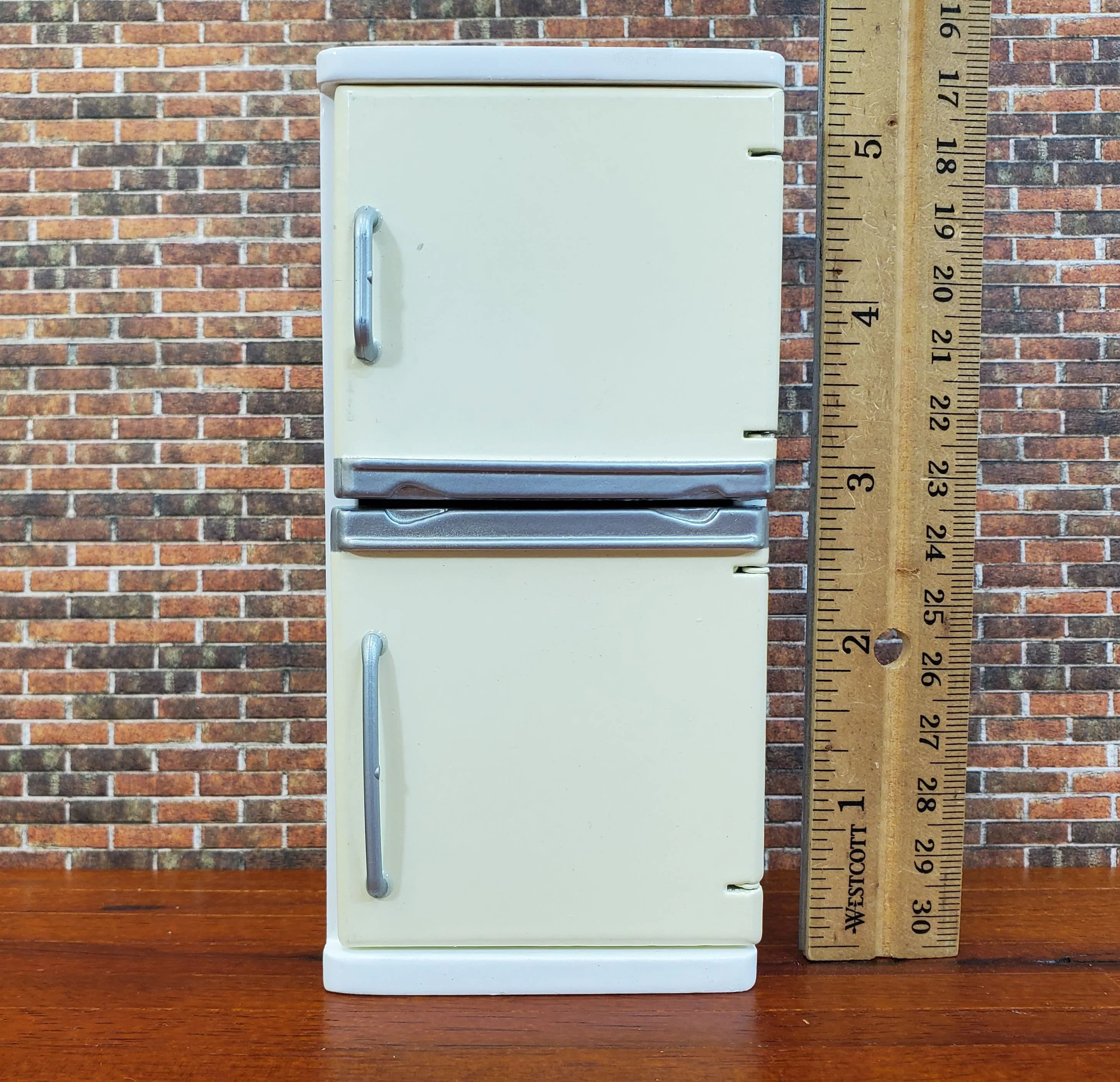 Dollhouse Refrigerator 2 Door Fridge Cream & White Retro Style 1:12 Scale Wood Furniture - Image 3