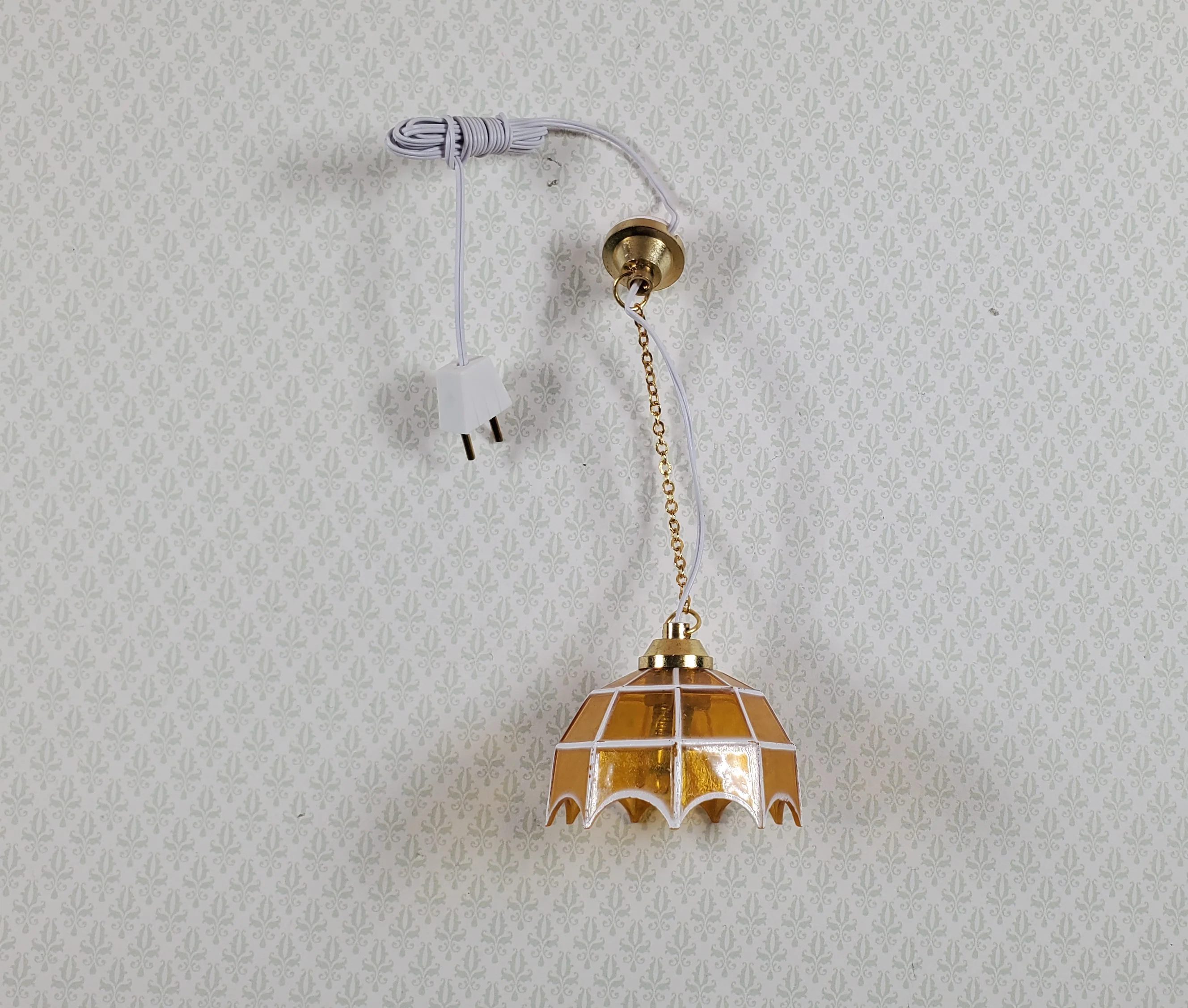 Dollhouse Retro Ceiling Light Amber Shade 1:12 Scale Miniature 12 Volt with Plug - Image 2