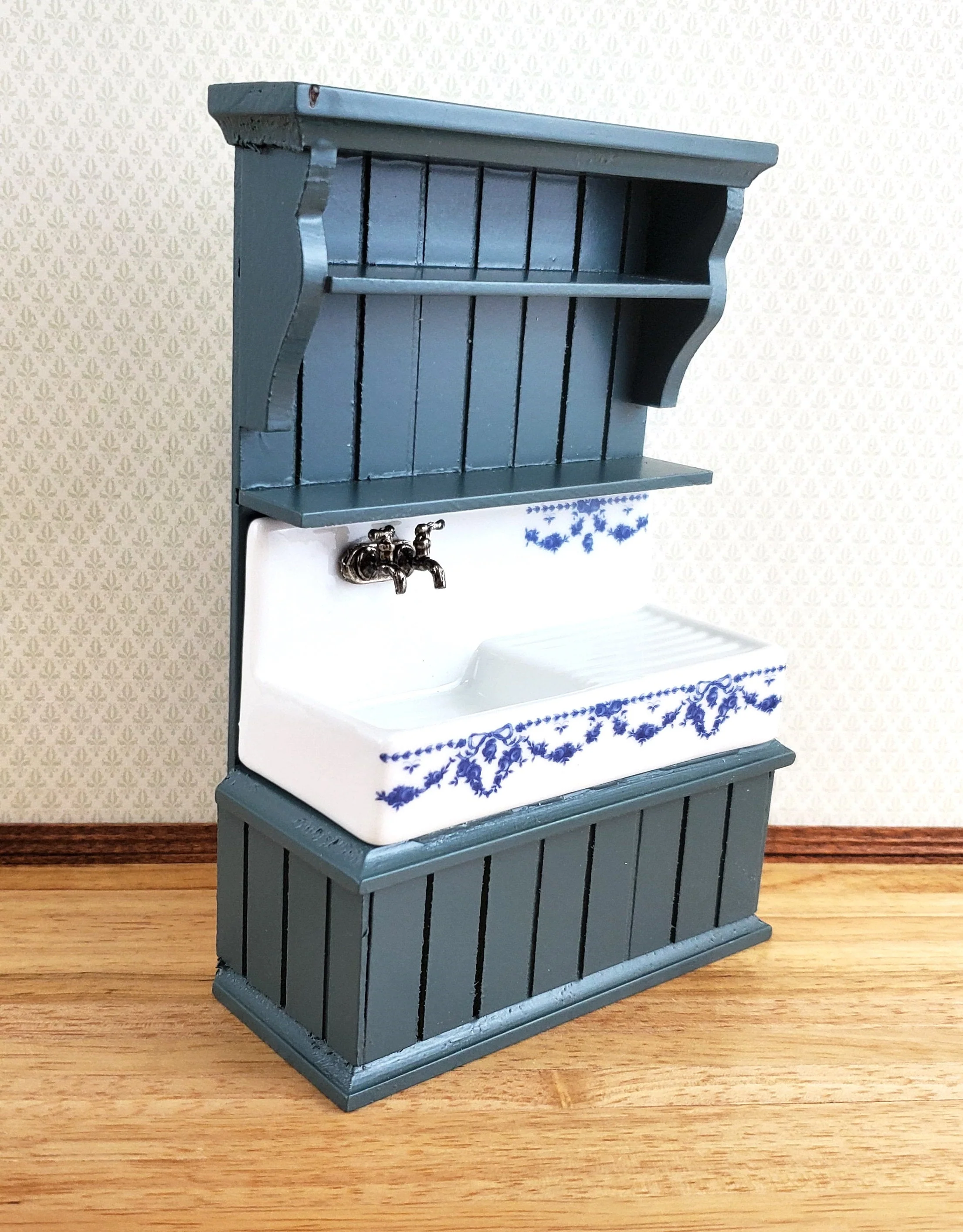Dollhouse Reutter Sink Cabinet Blue & White 1:12 Scale Miniature Kitchen - Image 3