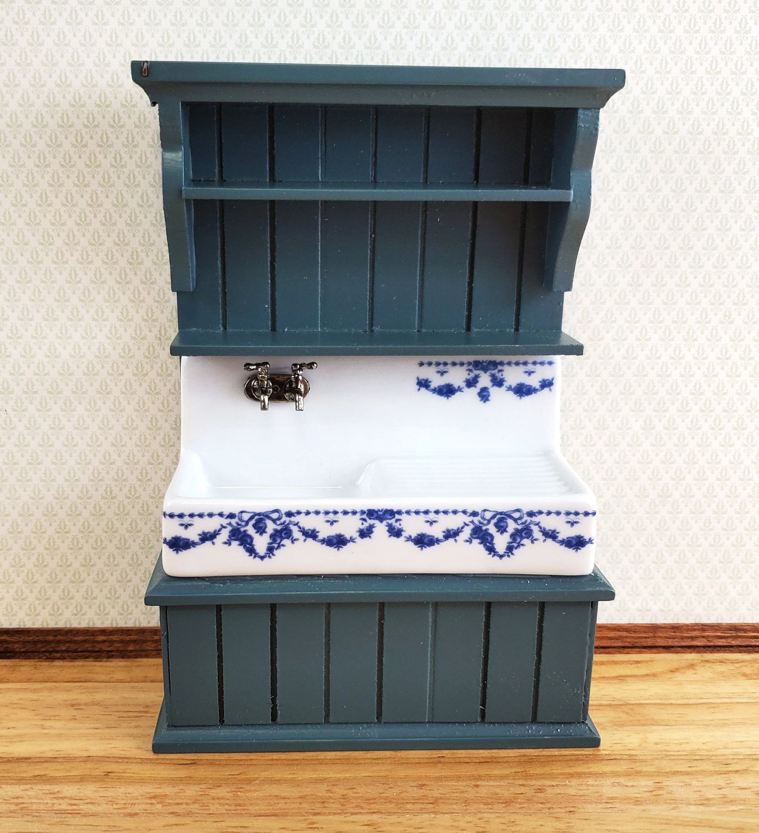 Dollhouse Reutter Sink Cabinet Blue & White 1:12 Scale Miniature Kitchen - Image 4