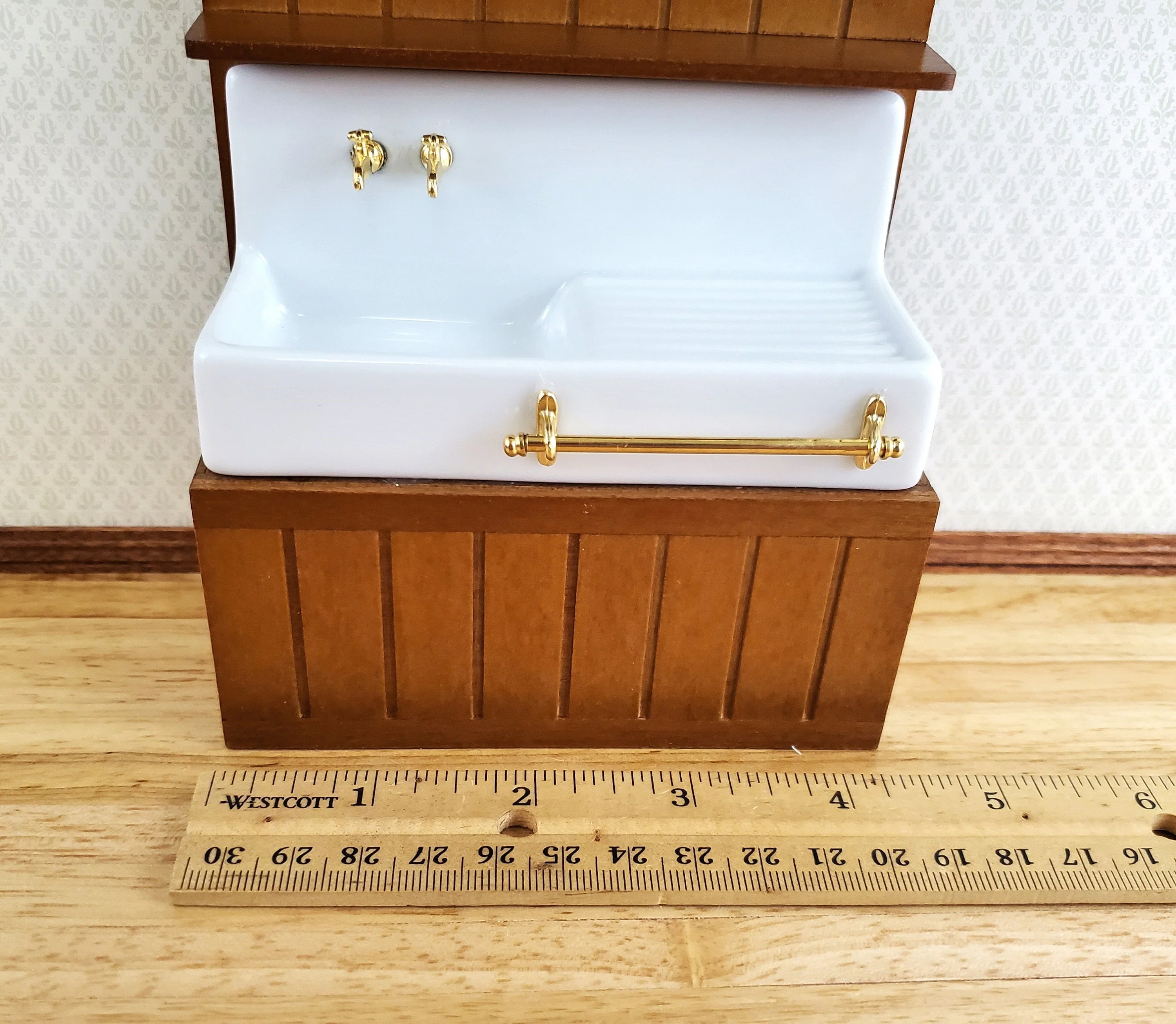 Dollhouse Reutter Sink Cabinet Walnut & White 1:12 Scale Miniature Kitchen - Image 5