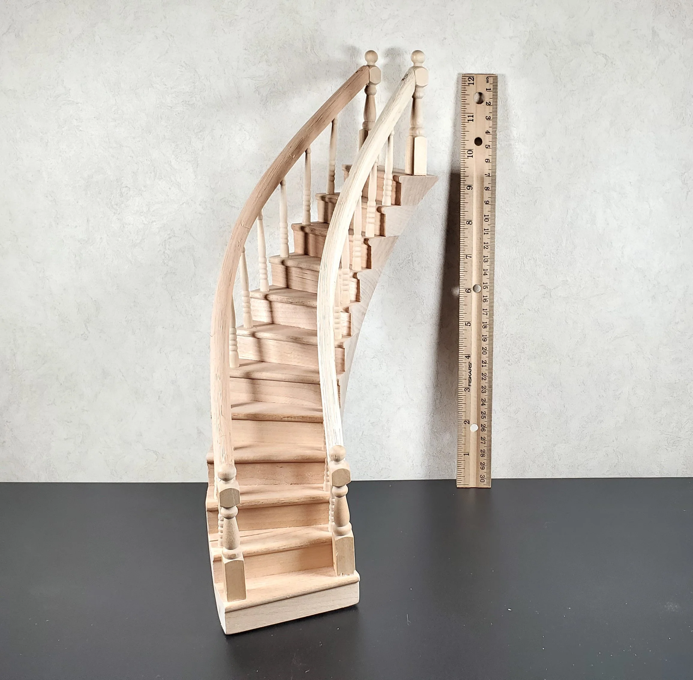 Dollhouse Right Curved Staircase Assembled 1:12 Scale Miniature Stairs Steps - Image 5