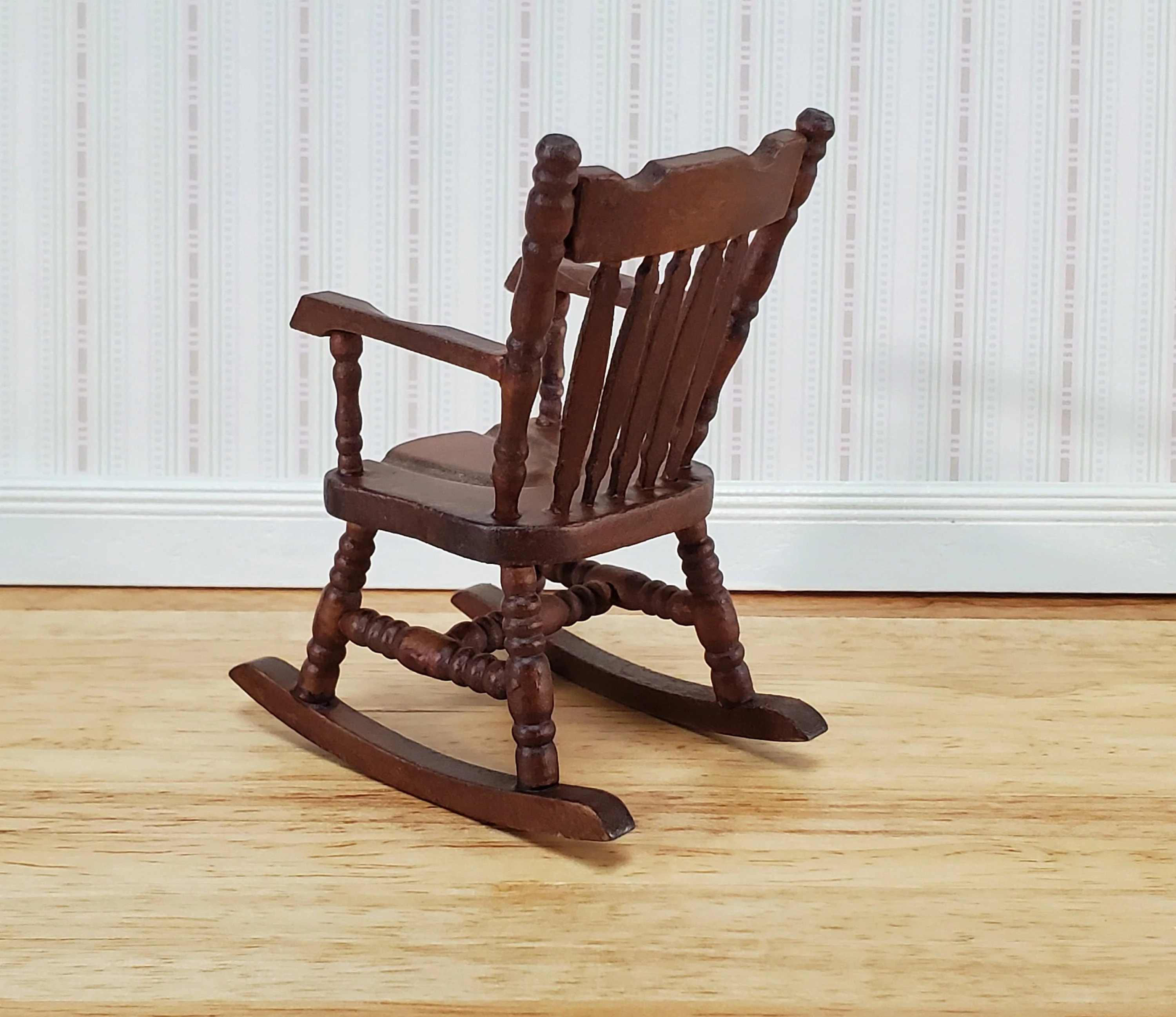 Dollhouse Rocking Chair Boston Style Rocker Walnut Finish 1:12 Scale Miniature Furniture - Image 3