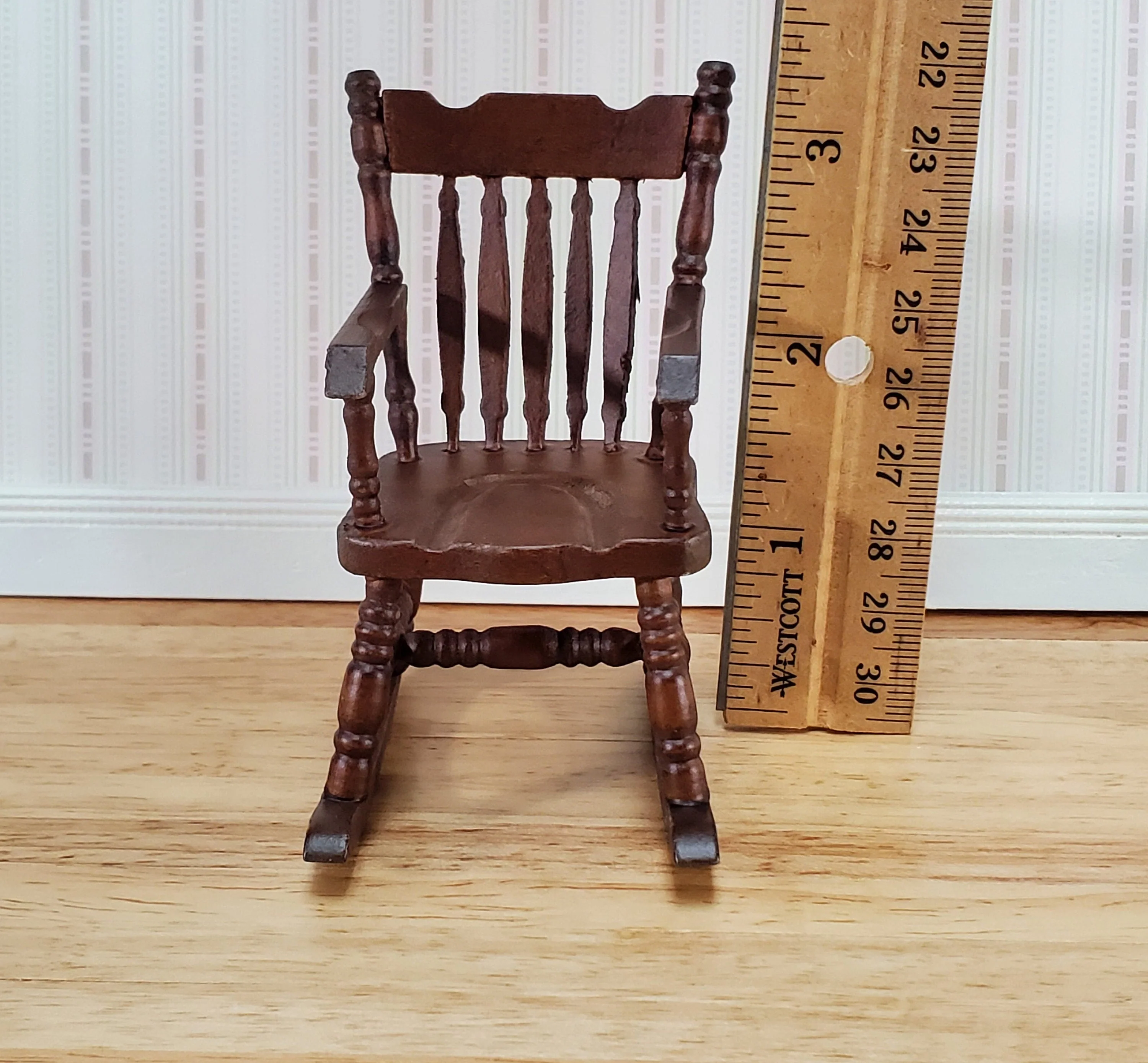 Dollhouse Rocking Chair Boston Style Rocker Walnut Finish 1:12 Scale Miniature Furniture - Image 4