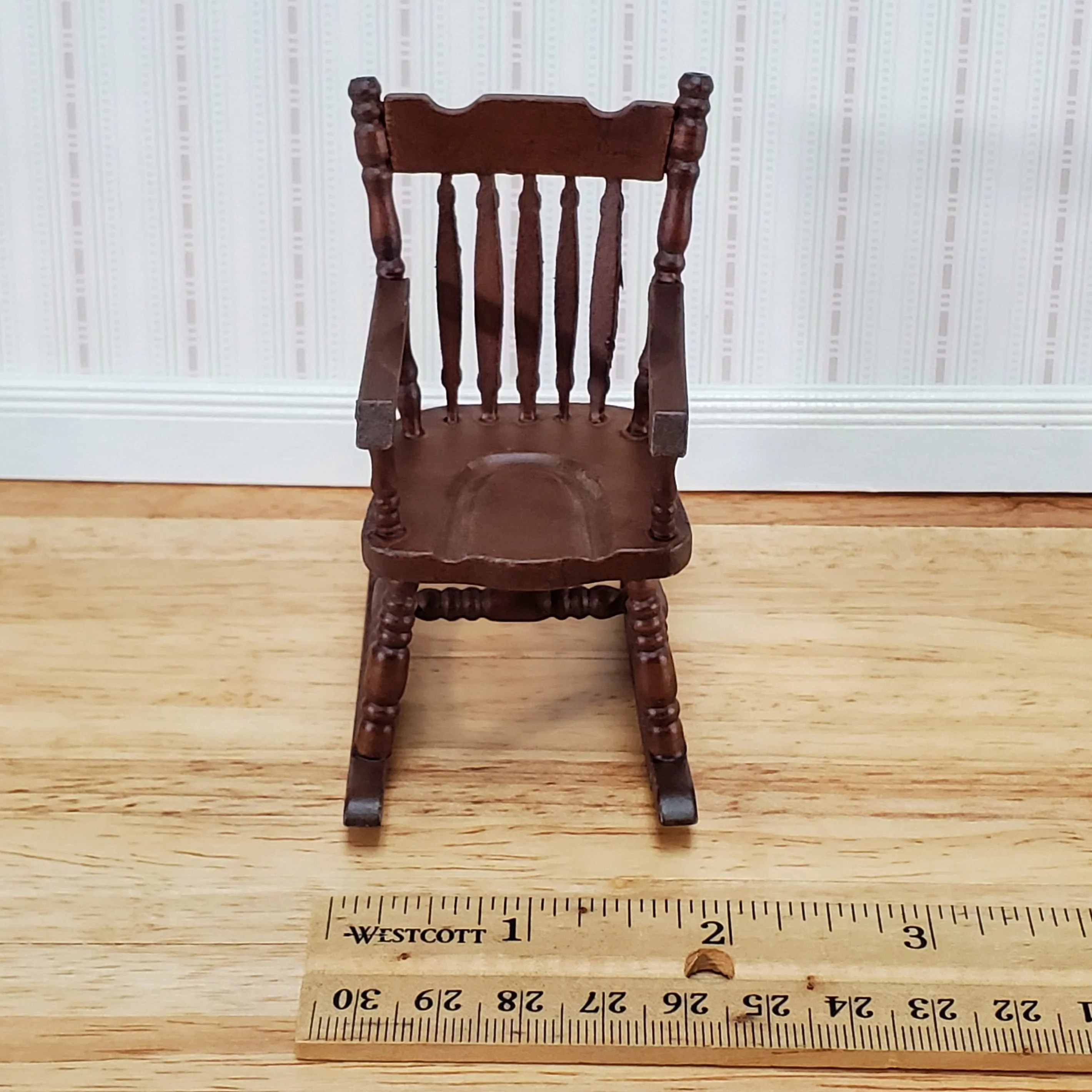 Dollhouse Rocking Chair Boston Style Rocker Walnut Finish 1:12 Scale Miniature Furniture - Image 5