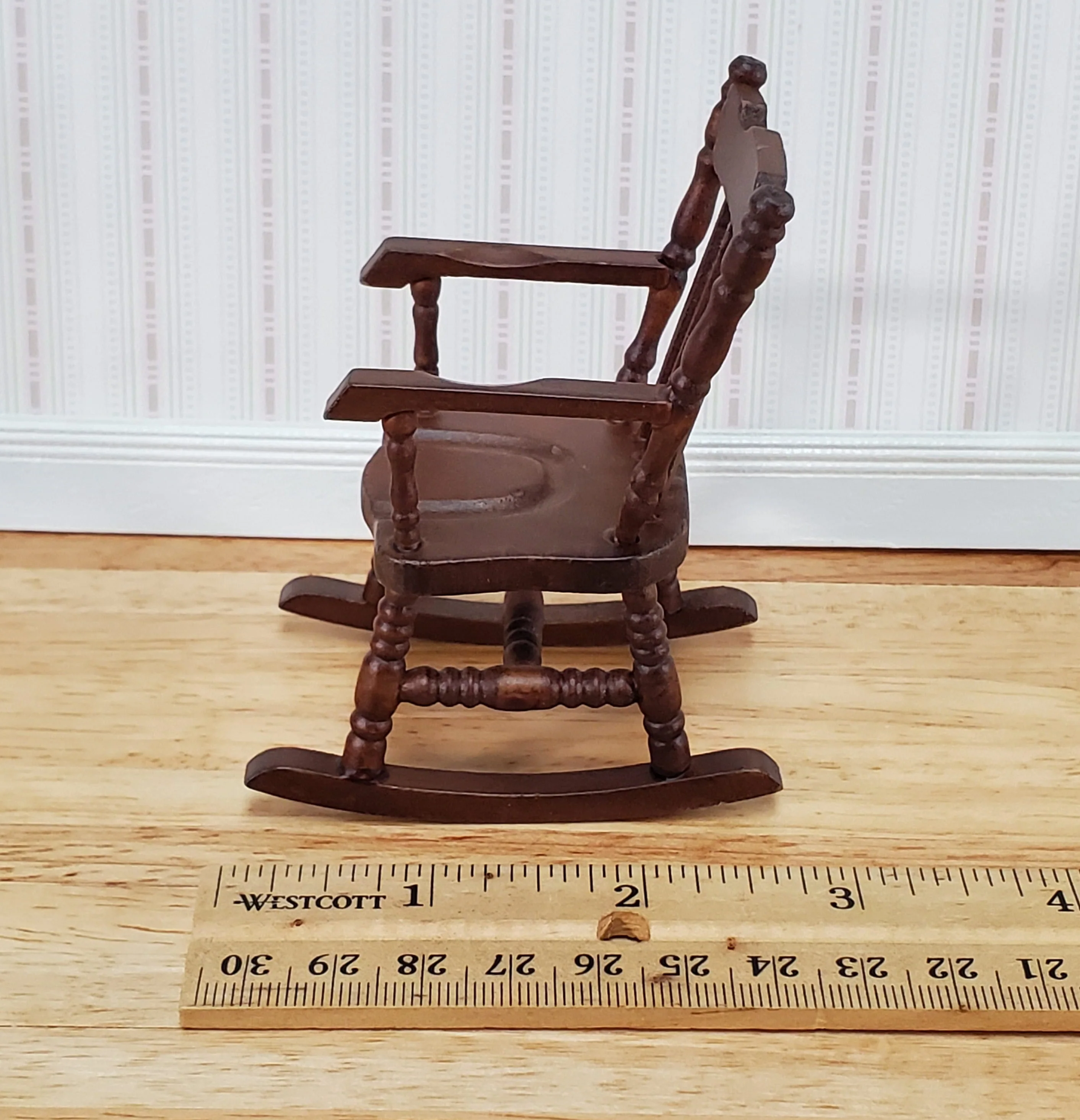 Dollhouse Rocking Chair Boston Style Rocker Walnut Finish 1:12 Scale Miniature Furniture - Image 6